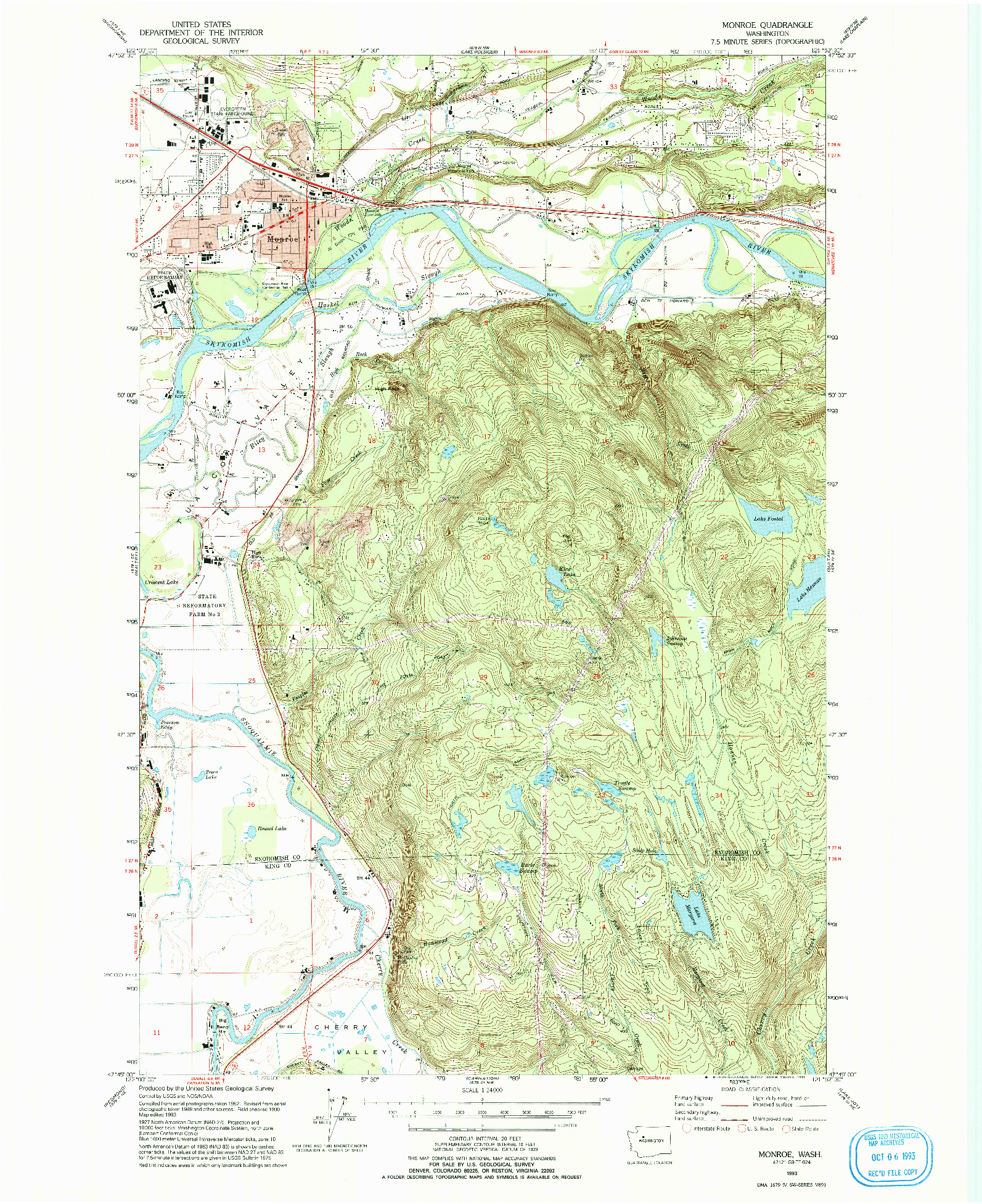USGS 1:24000-SCALE QUADRANGLE FOR MONROE, WA 1993