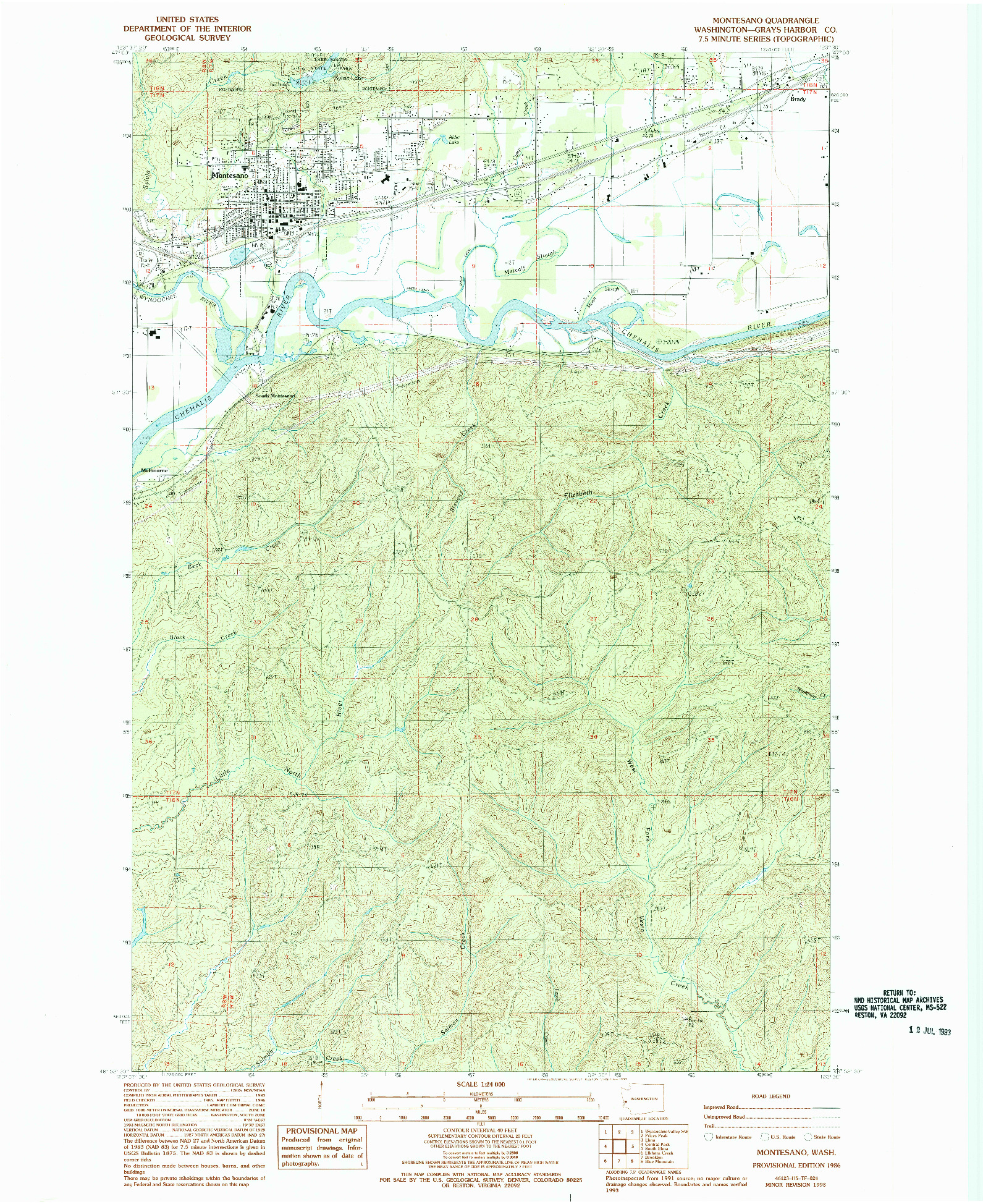 USGS 1:24000-SCALE QUADRANGLE FOR MONTESANO, WA 1986