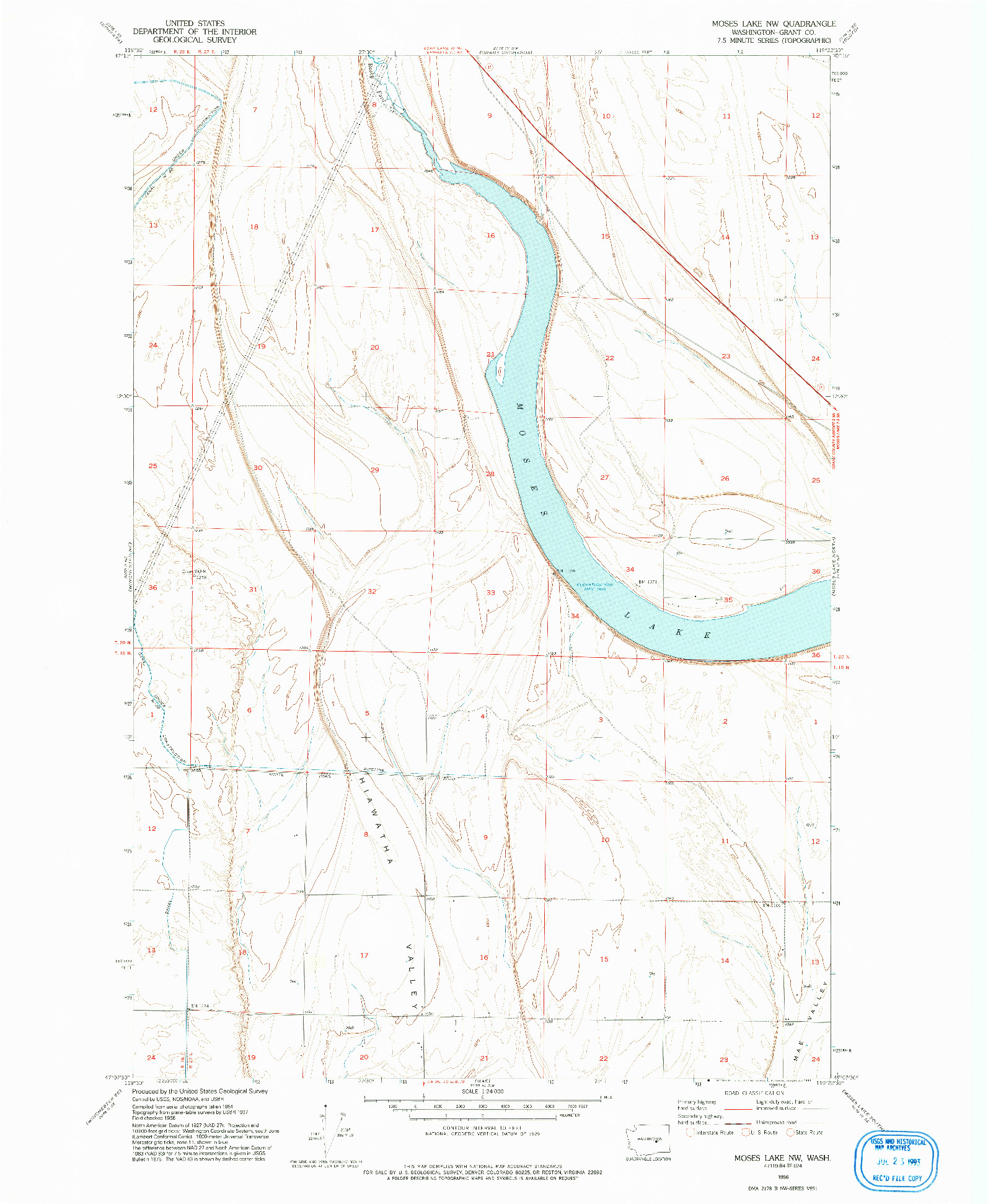 USGS 1:24000-SCALE QUADRANGLE FOR MOSES LAKE NW, WA 1956