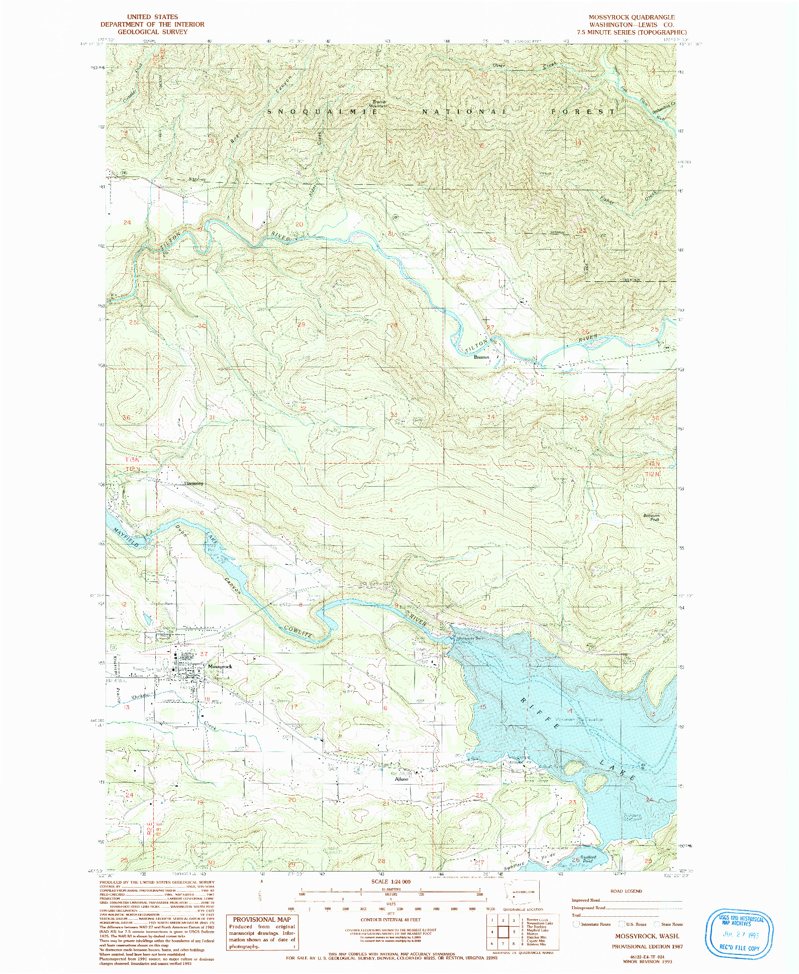 USGS 1:24000-SCALE QUADRANGLE FOR MOSSYROCK, WA 1987