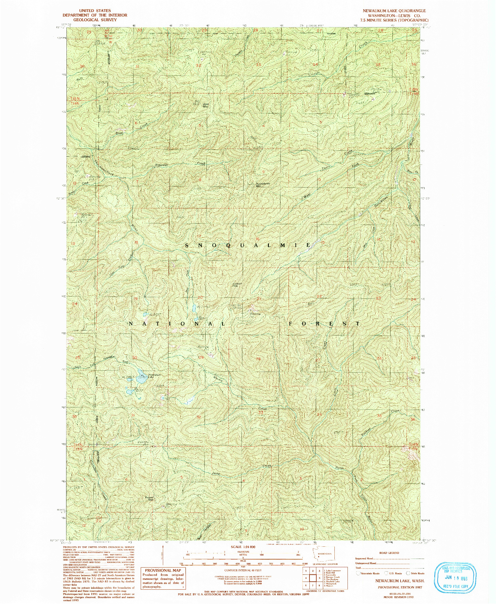 USGS 1:24000-SCALE QUADRANGLE FOR NEWAUKUM LAKE, WA 1987