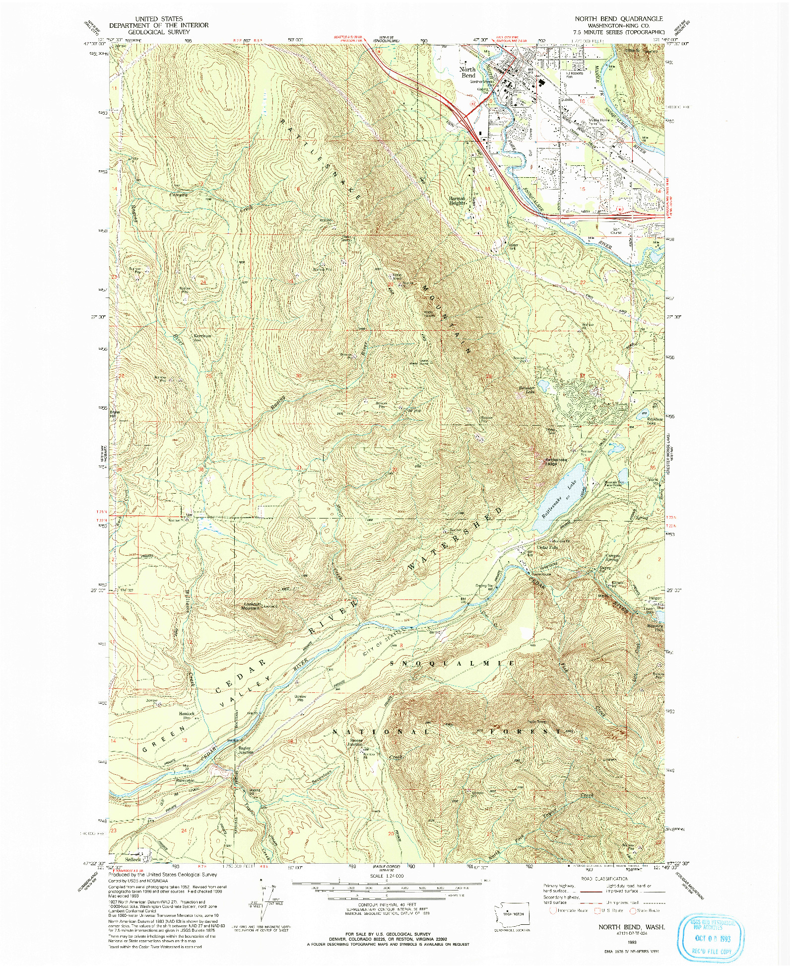 USGS 1:24000-SCALE QUADRANGLE FOR NORTH BEND, WA 1993