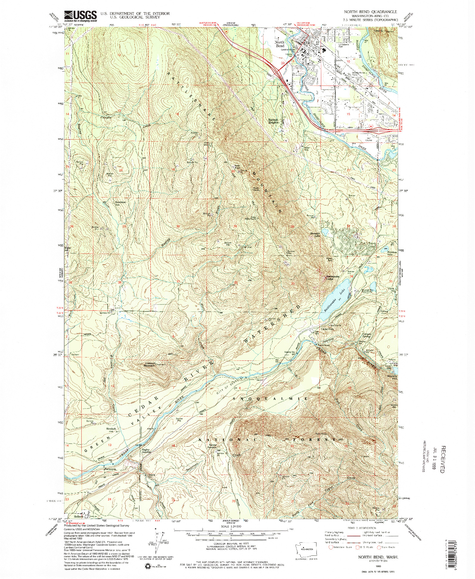 USGS 1:24000-SCALE QUADRANGLE FOR NORTH BEND, WA 1993