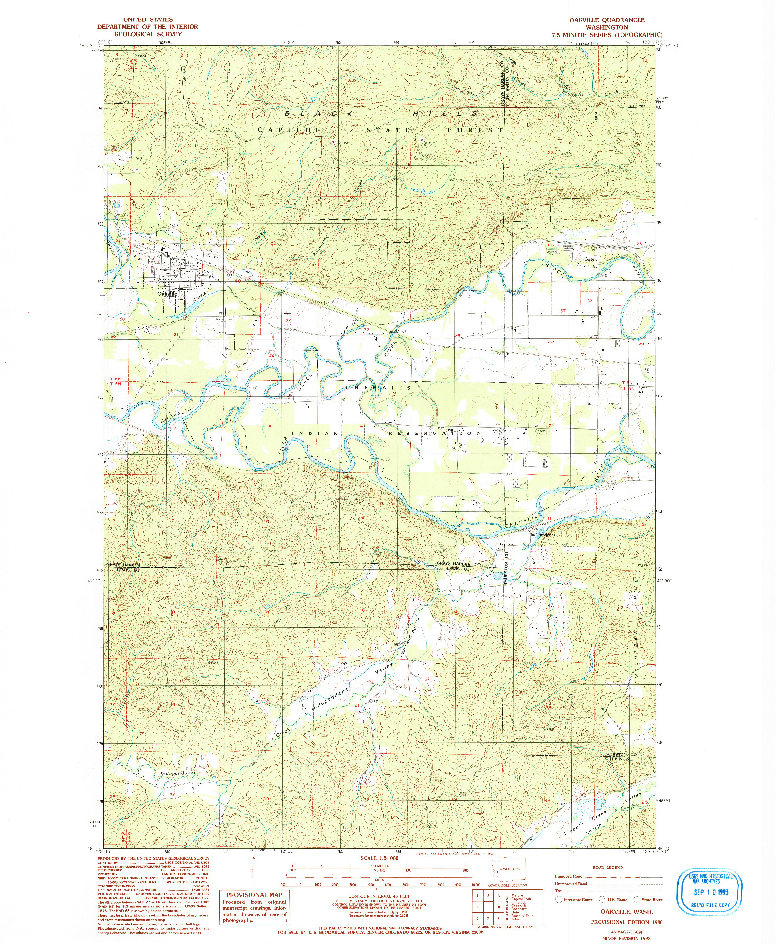 USGS 1:24000-SCALE QUADRANGLE FOR OAKVILLE, WA 1986