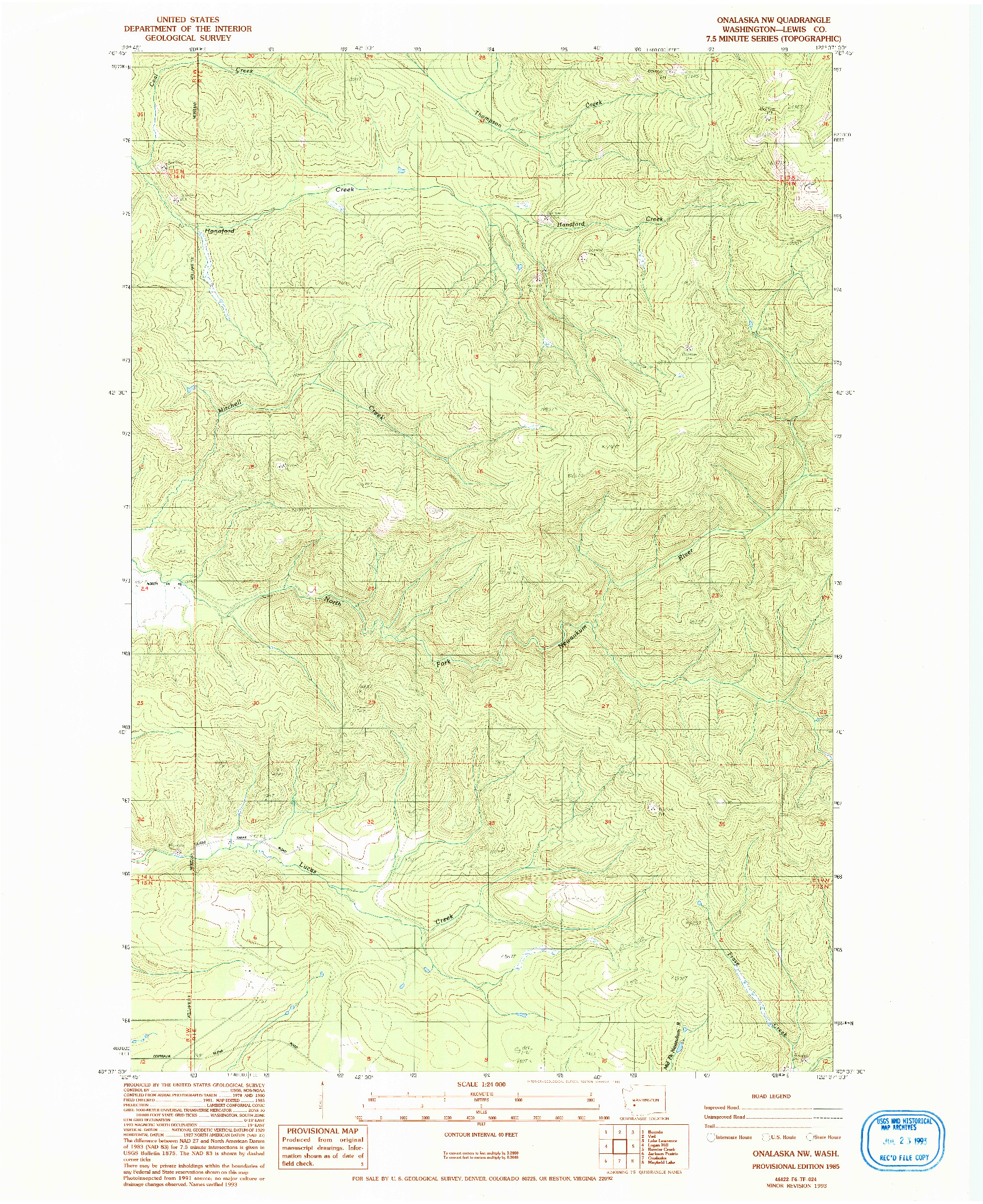 USGS 1:24000-SCALE QUADRANGLE FOR ONALASKA NW, WA 1985