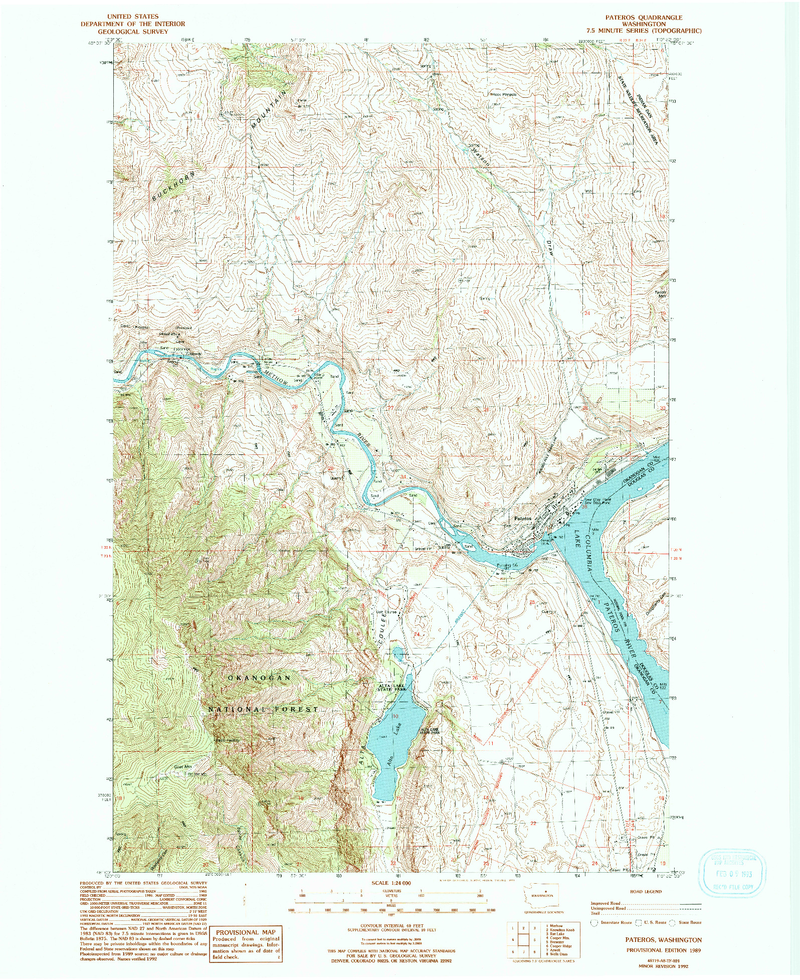 USGS 1:24000-SCALE QUADRANGLE FOR PATEROS, WA 1989