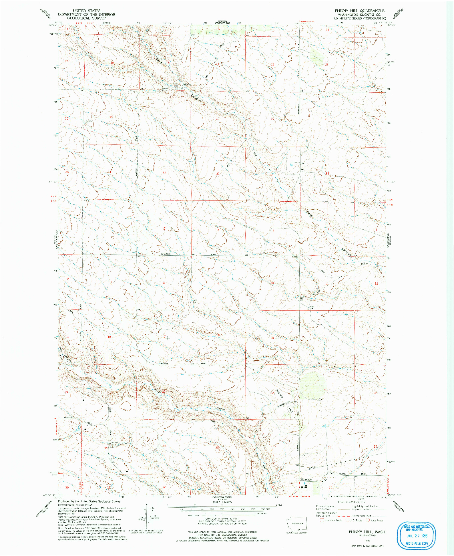 USGS 1:24000-SCALE QUADRANGLE FOR PHINNY HILL, WA 1993