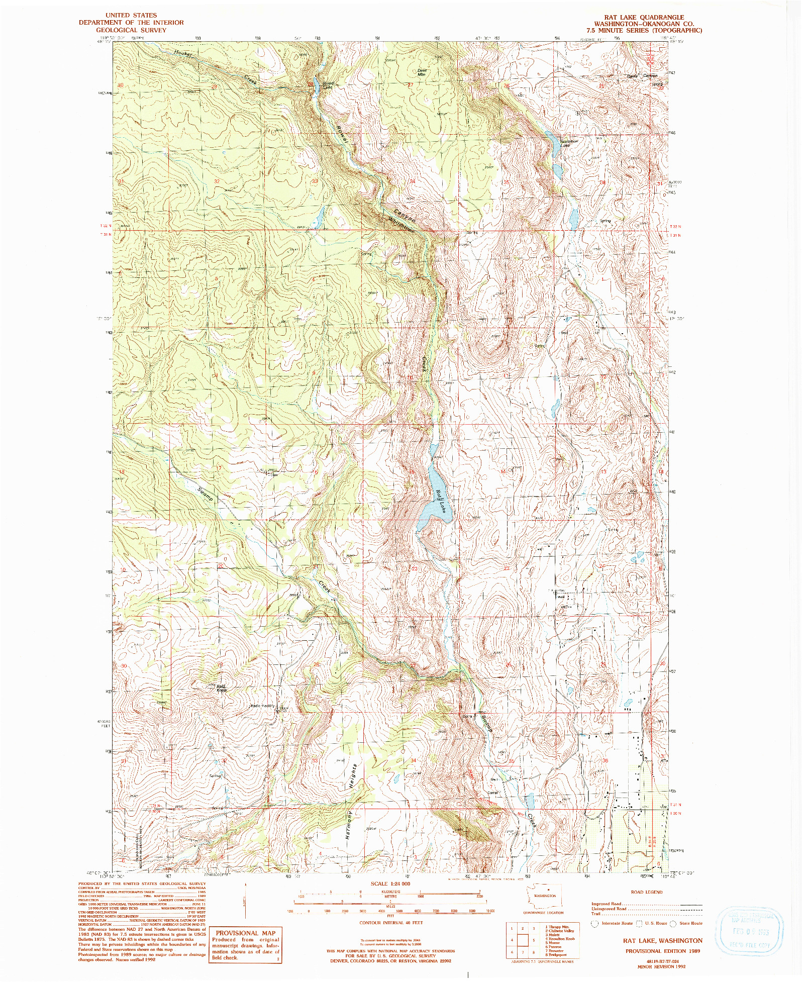 USGS 1:24000-SCALE QUADRANGLE FOR RAT LAKE, WA 1989