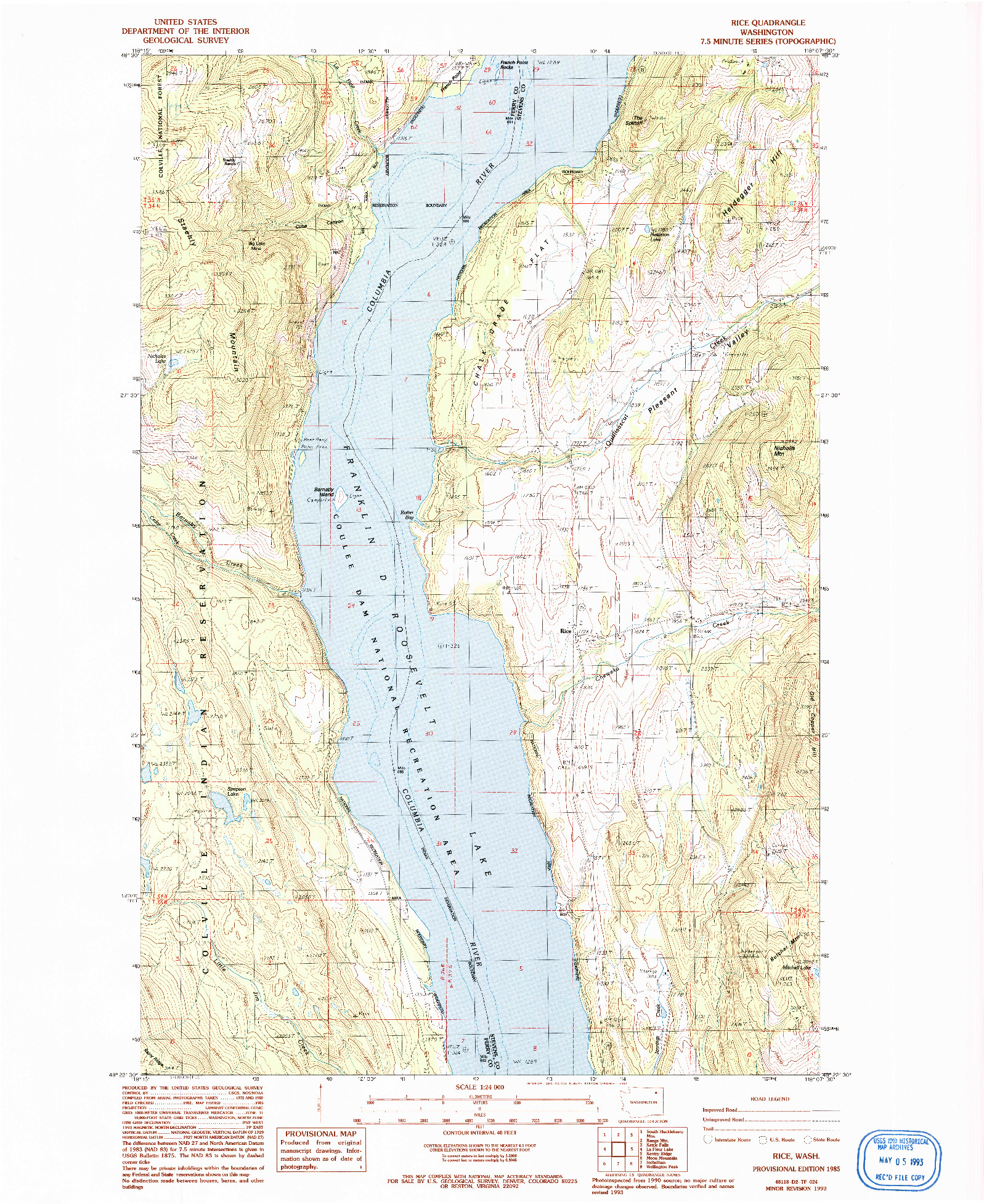 USGS 1:24000-SCALE QUADRANGLE FOR RICE, WA 1985