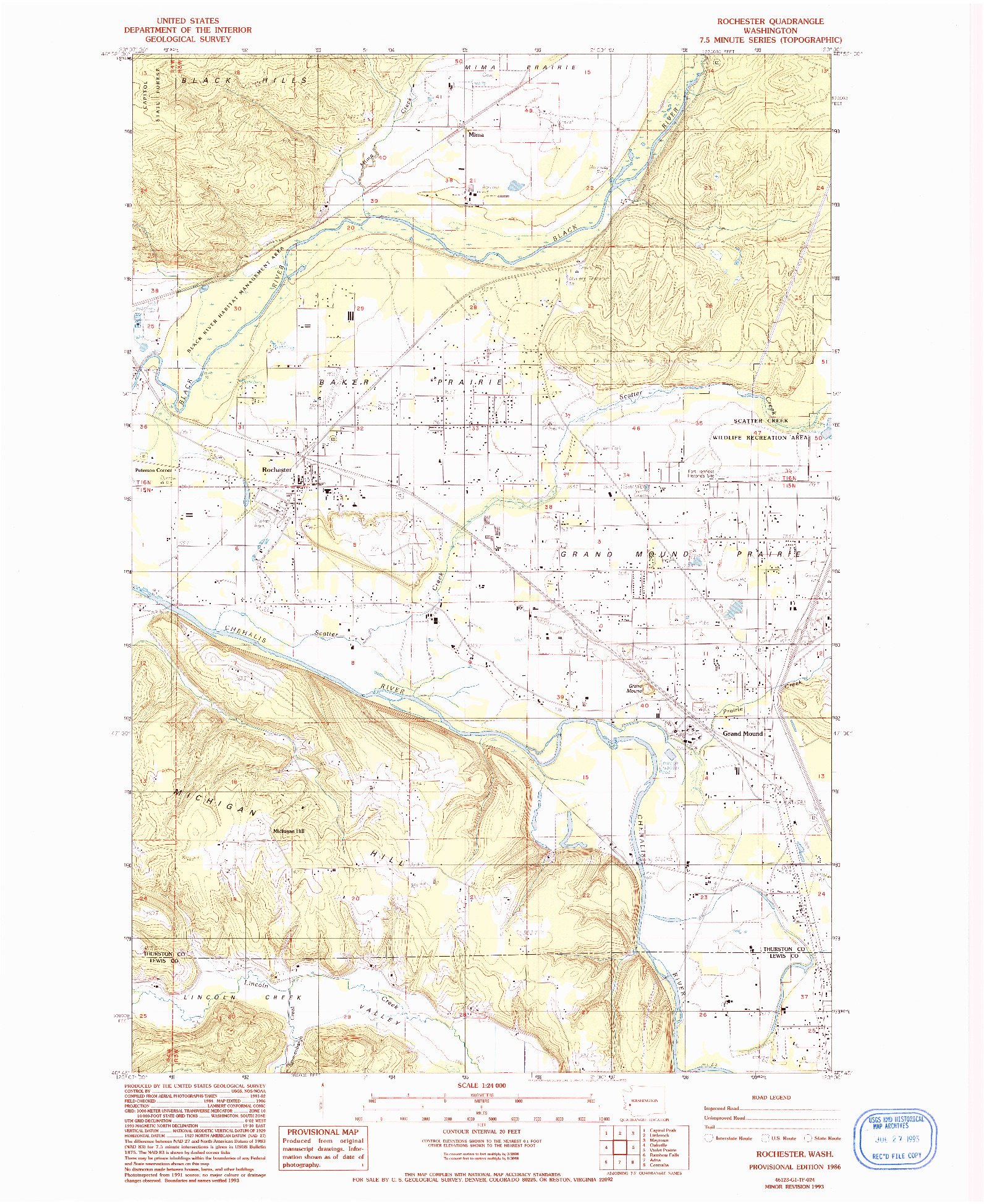 USGS 1:24000-SCALE QUADRANGLE FOR ROCHESTER, WA 1986