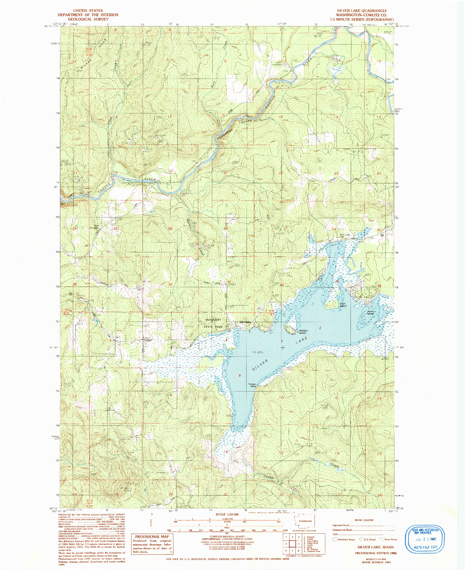 USGS 1:24000-SCALE QUADRANGLE FOR SILVER LAKE, WA 1985