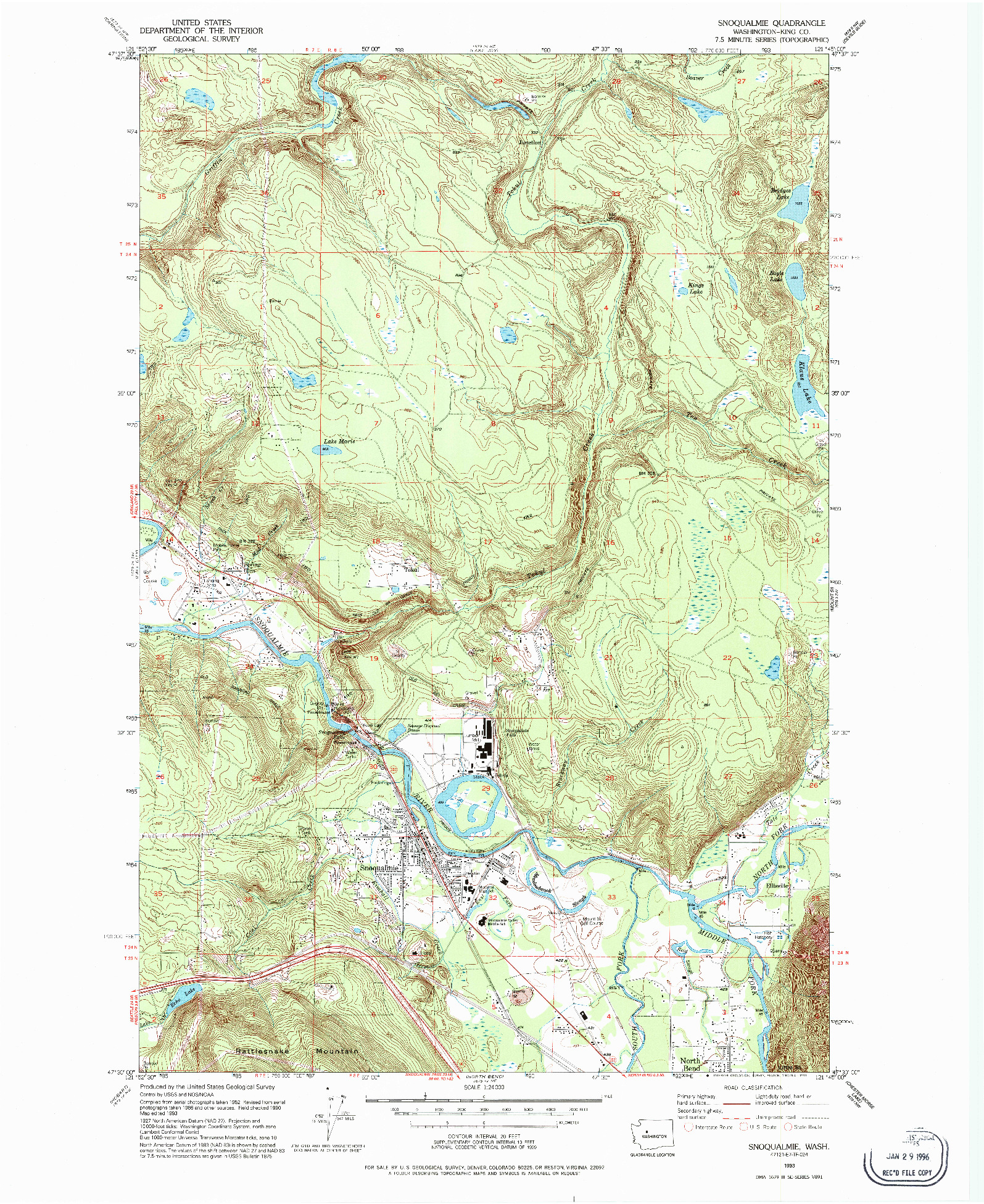 USGS 1:24000-SCALE QUADRANGLE FOR SNOQUALMIE, WA 1993