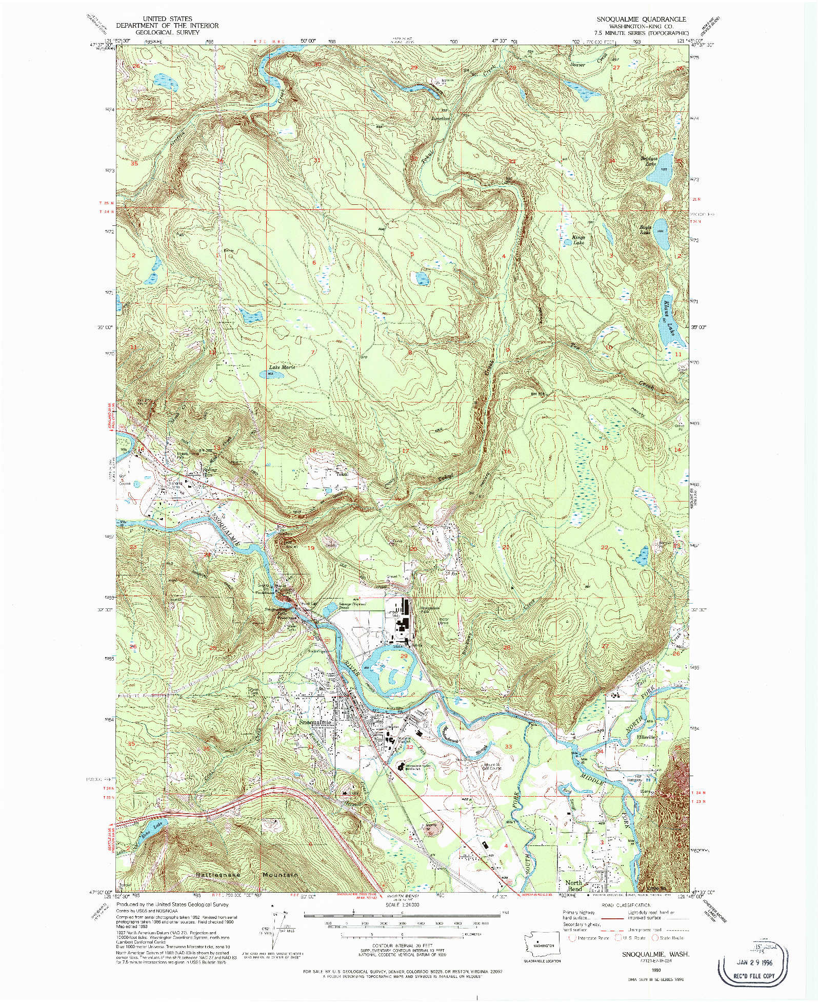 USGS 1:24000-SCALE QUADRANGLE FOR SNOQUALMIE, WA 1993