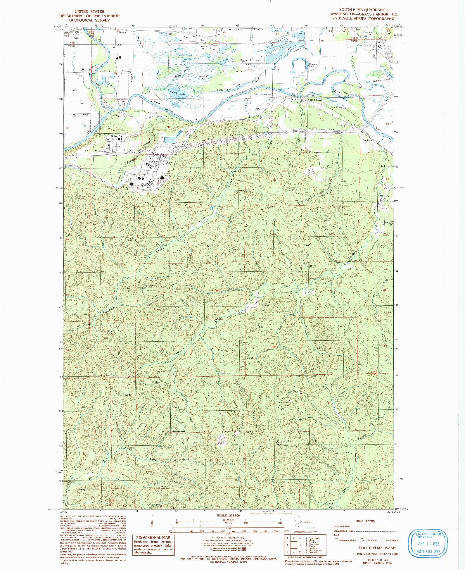 USGS 1:24000-SCALE QUADRANGLE FOR SOUTH ELMA, WA 1986