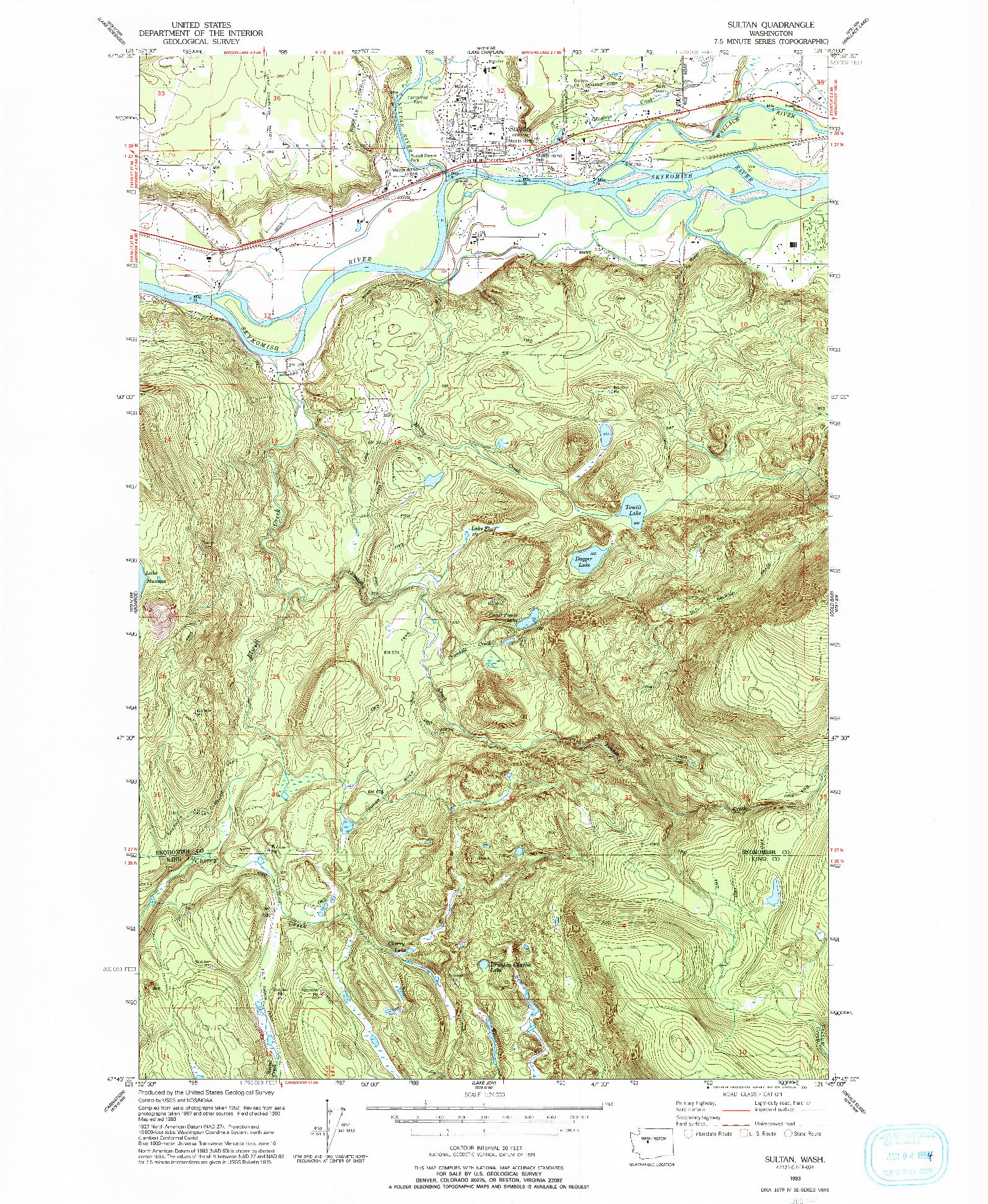 USGS 1:24000-SCALE QUADRANGLE FOR SULTAN, WA 1993