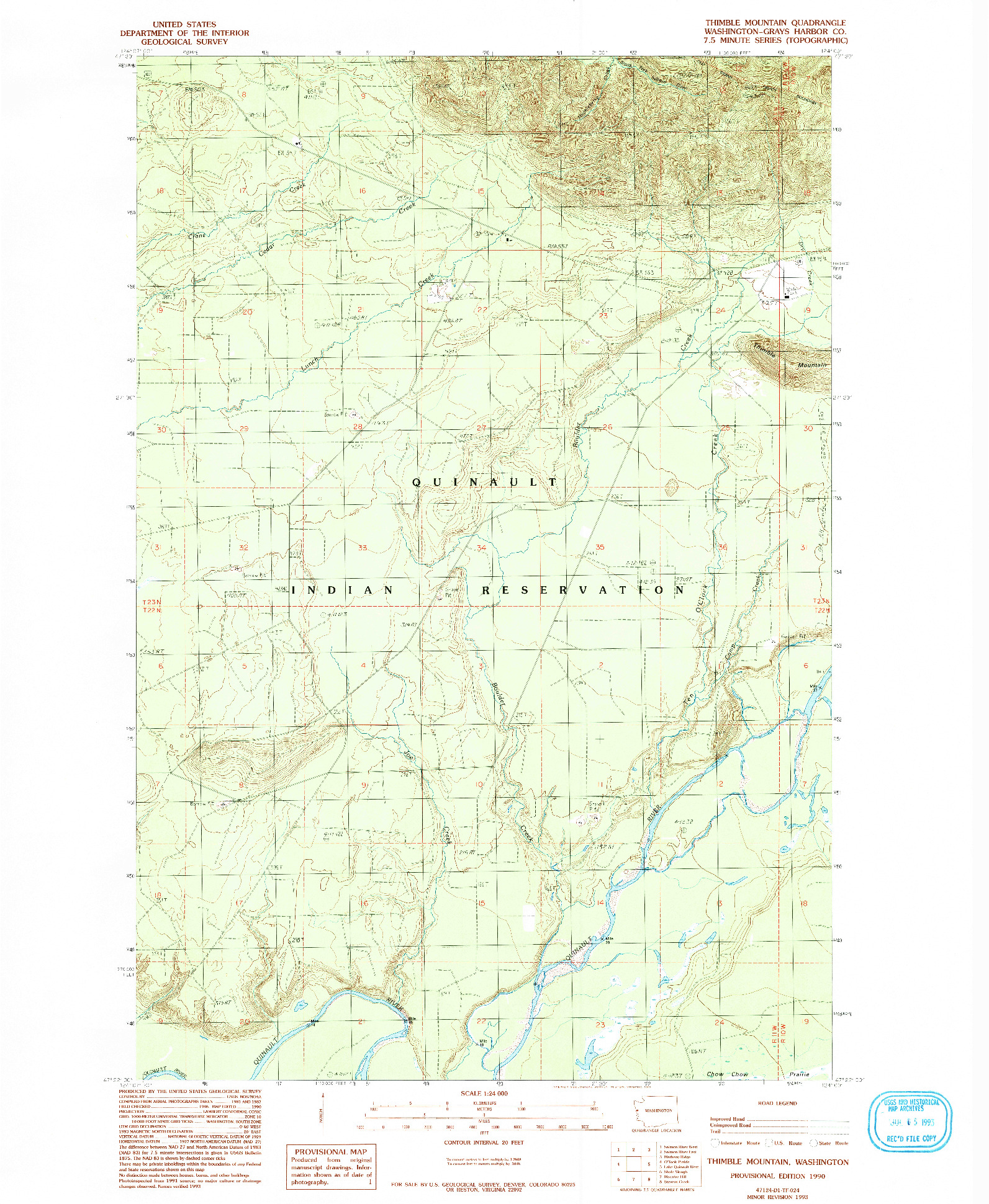 USGS 1:24000-SCALE QUADRANGLE FOR THIMBLE MOUNTAIN, WA 1990