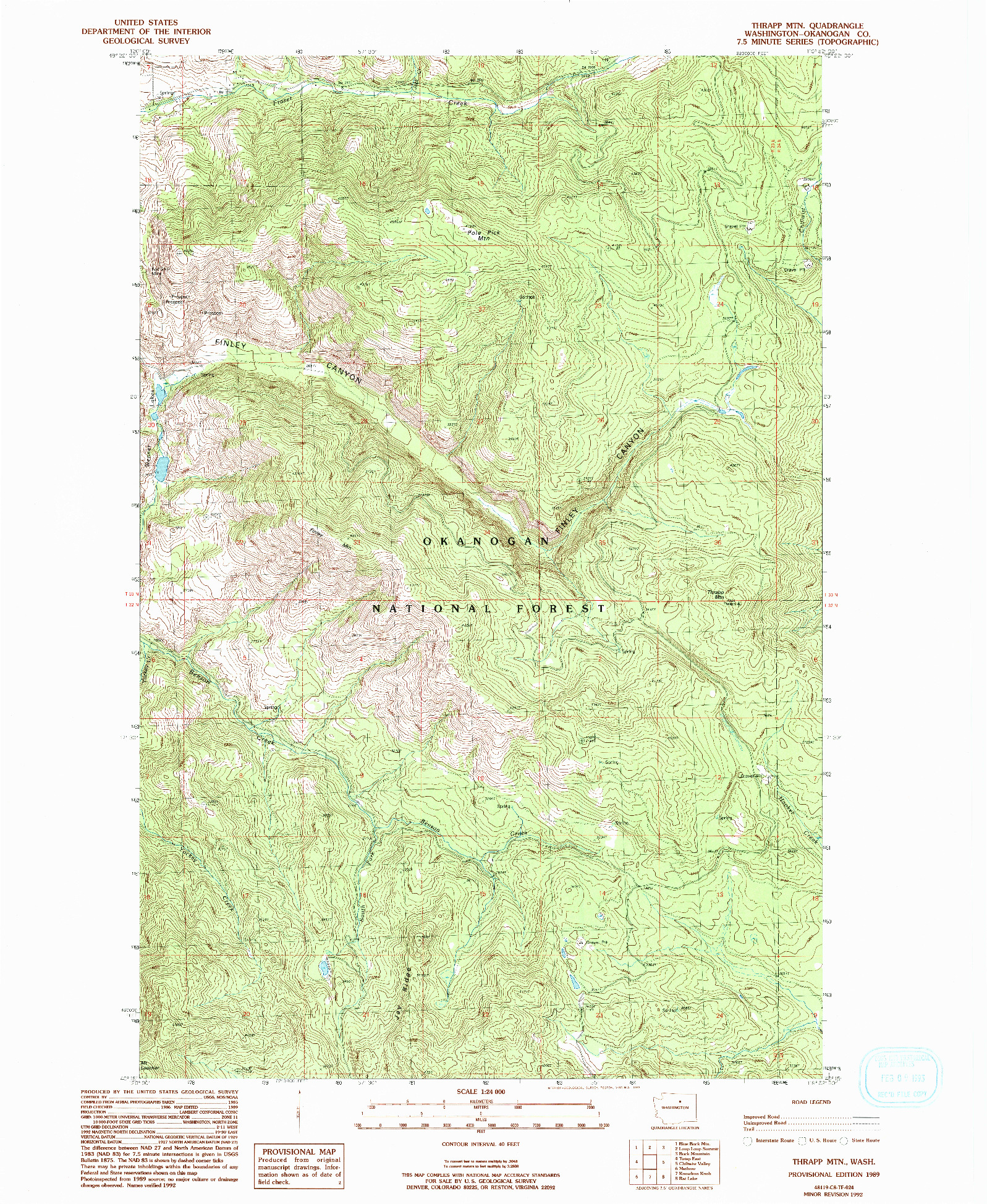 USGS 1:24000-SCALE QUADRANGLE FOR THRAPP MTN, WA 1989