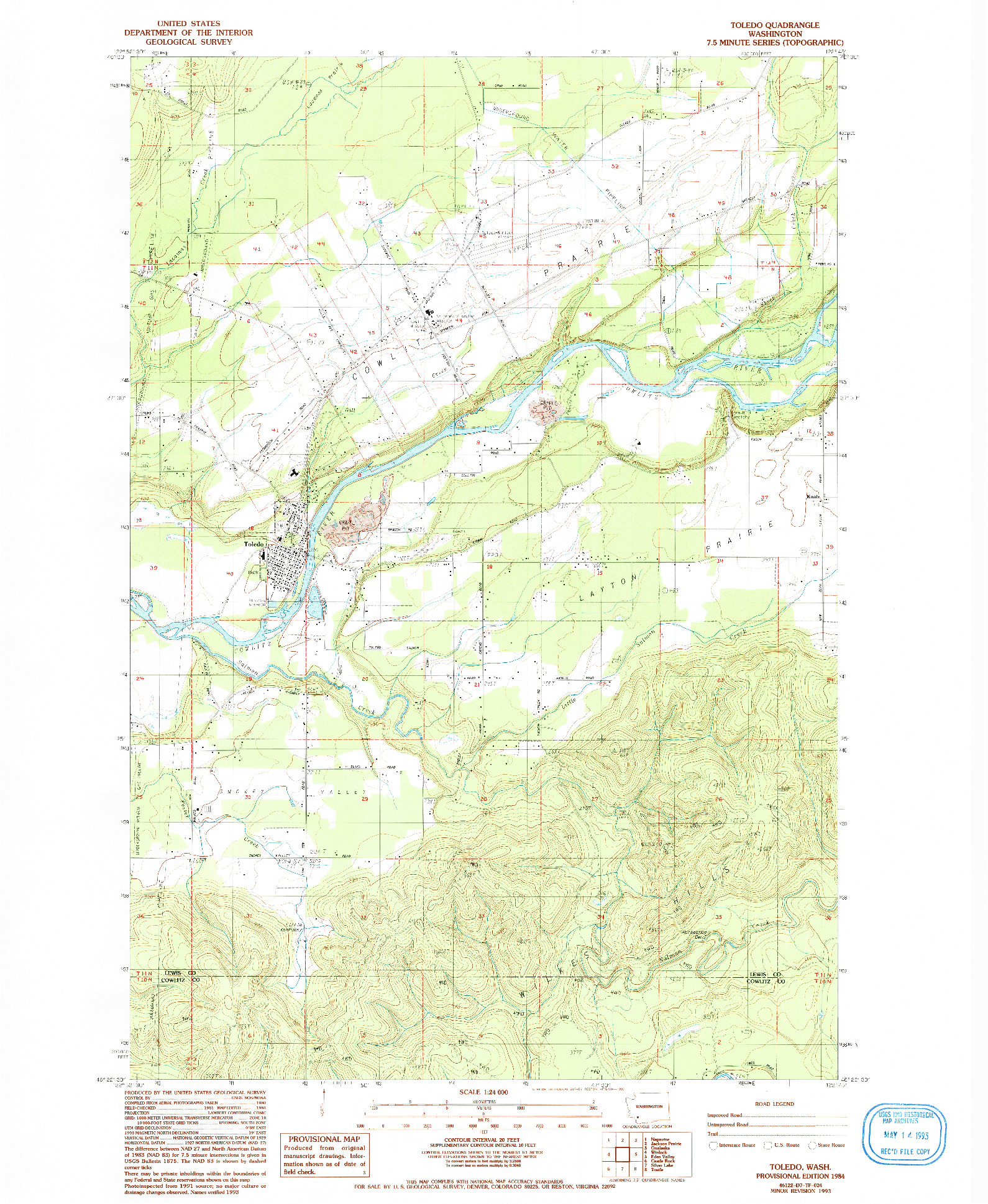 USGS 1:24000-SCALE QUADRANGLE FOR TOLEDO, WA 1984