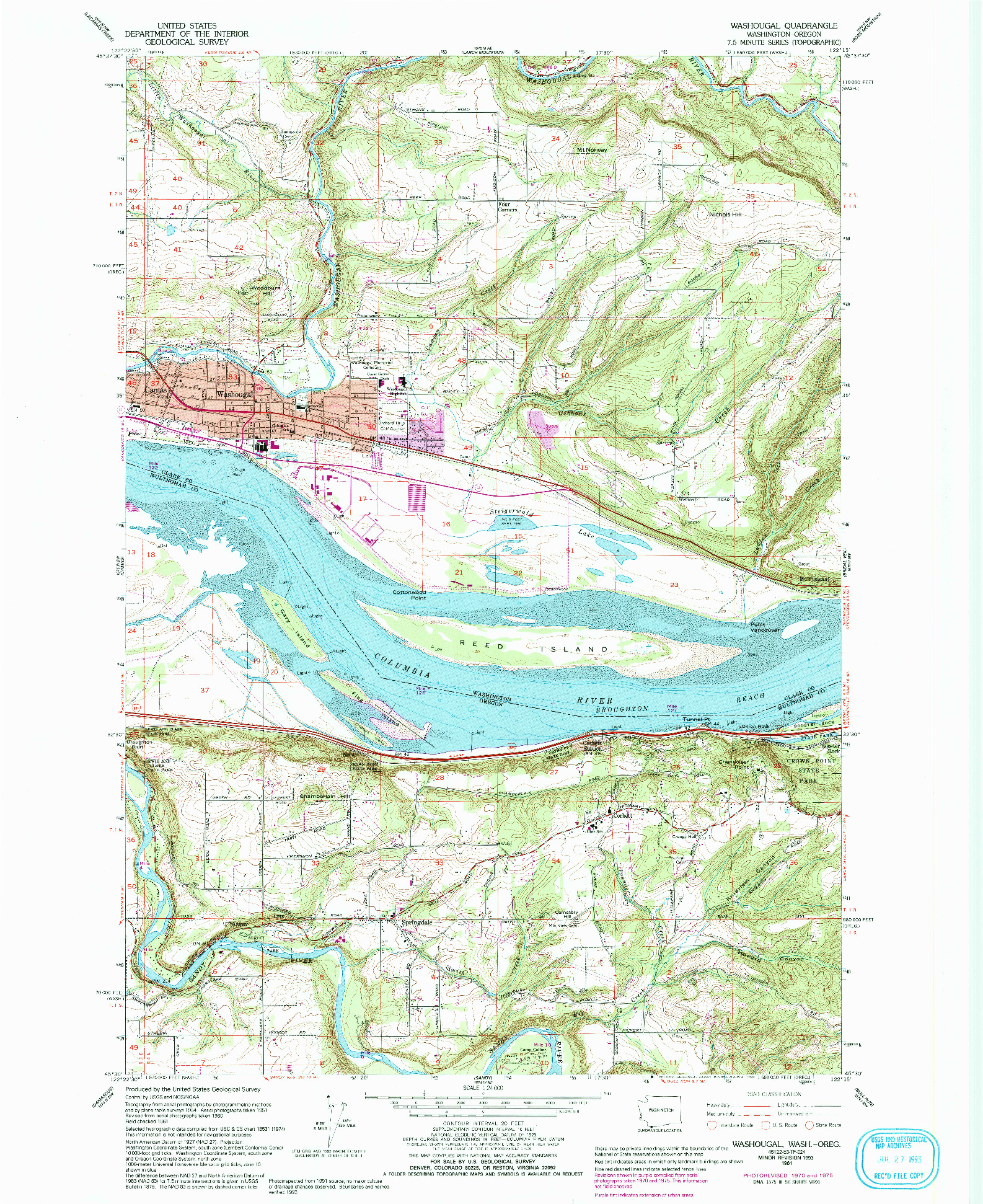 USGS 1:24000-SCALE QUADRANGLE FOR WASHOUGAL, WA 1961