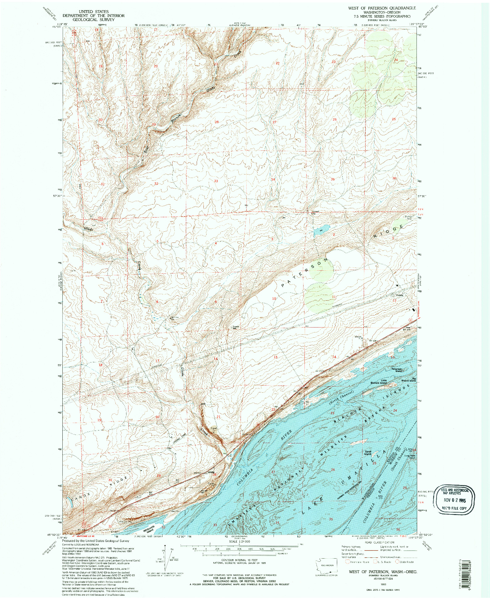 USGS 1:24000-SCALE QUADRANGLE FOR WEST OF PATERSON, WA 1993