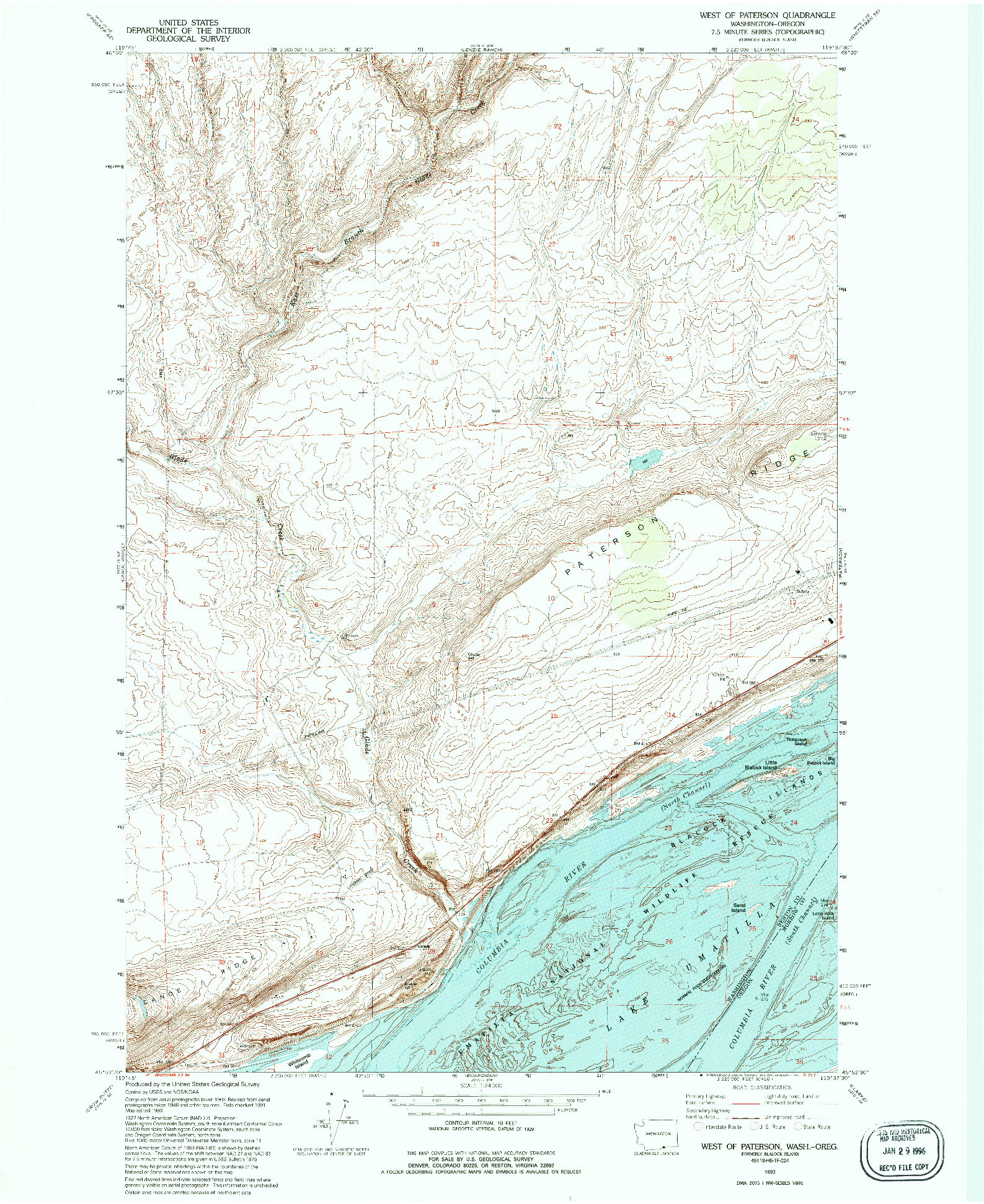 USGS 1:24000-SCALE QUADRANGLE FOR WEST OF PATERSON, WA 1993