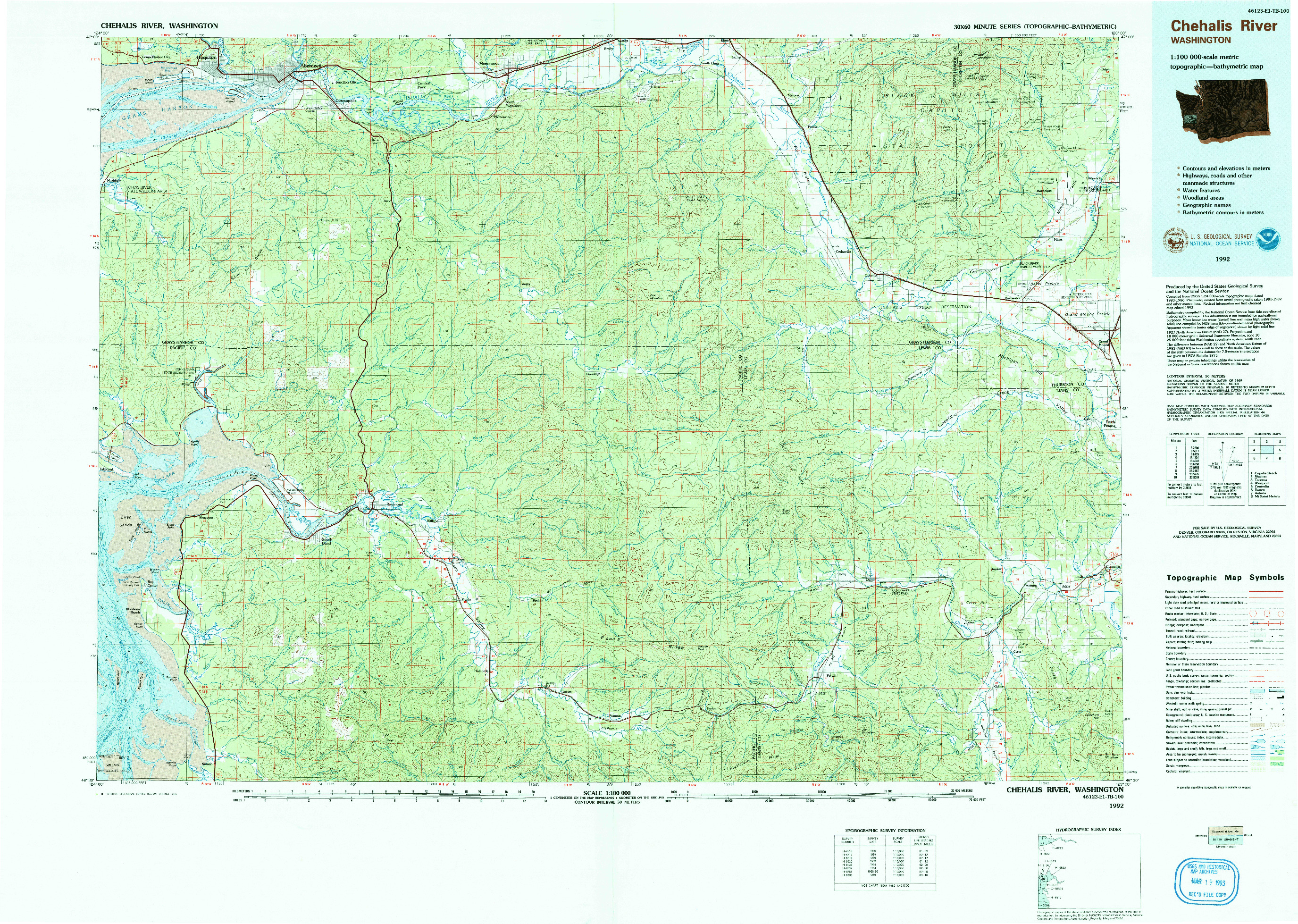 USGS 1:100000-SCALE QUADRANGLE FOR CHEHALIS RIVER, WA 1992