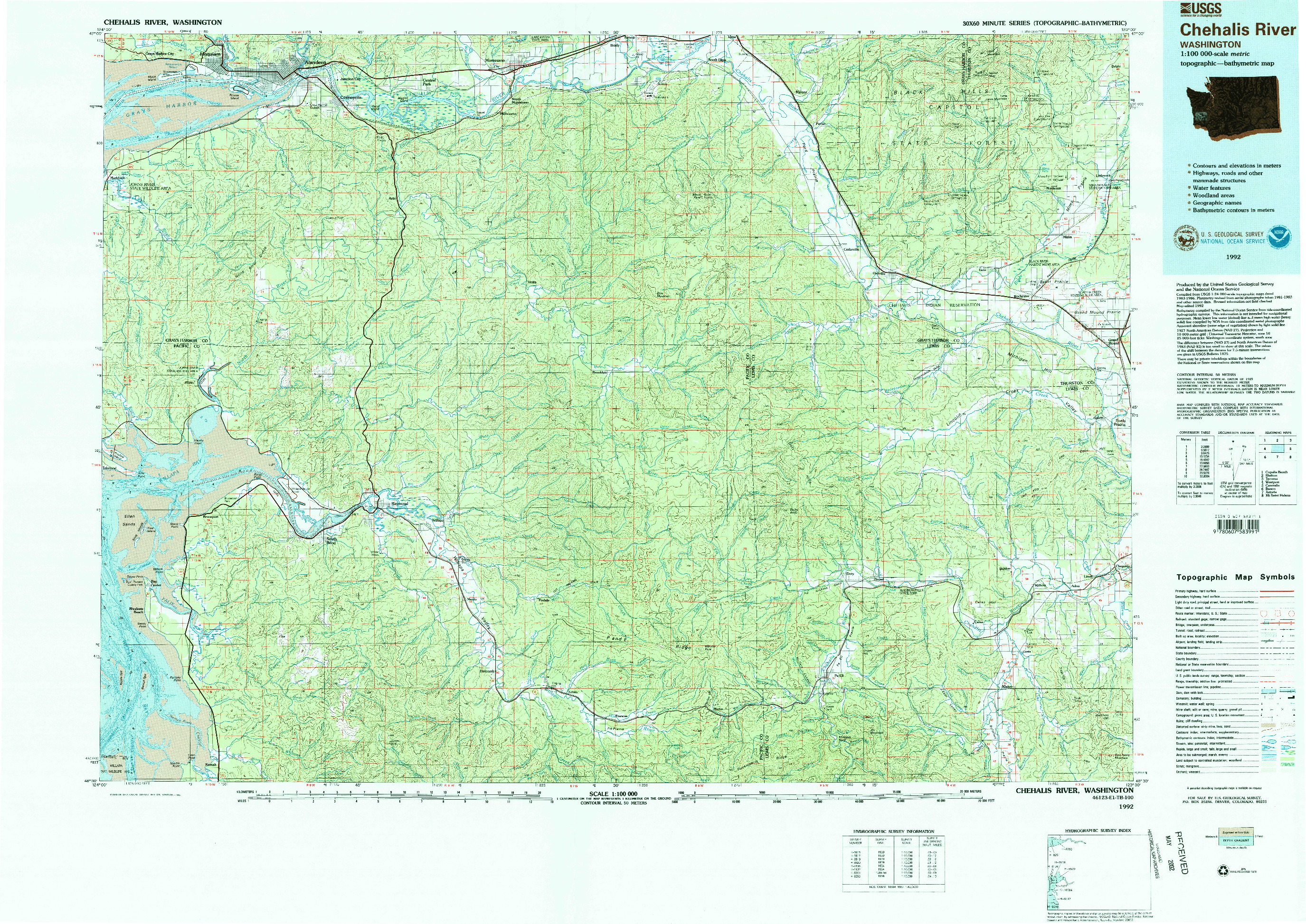 USGS 1:100000-SCALE QUADRANGLE FOR CHEHALIS RIVER, WA 1992