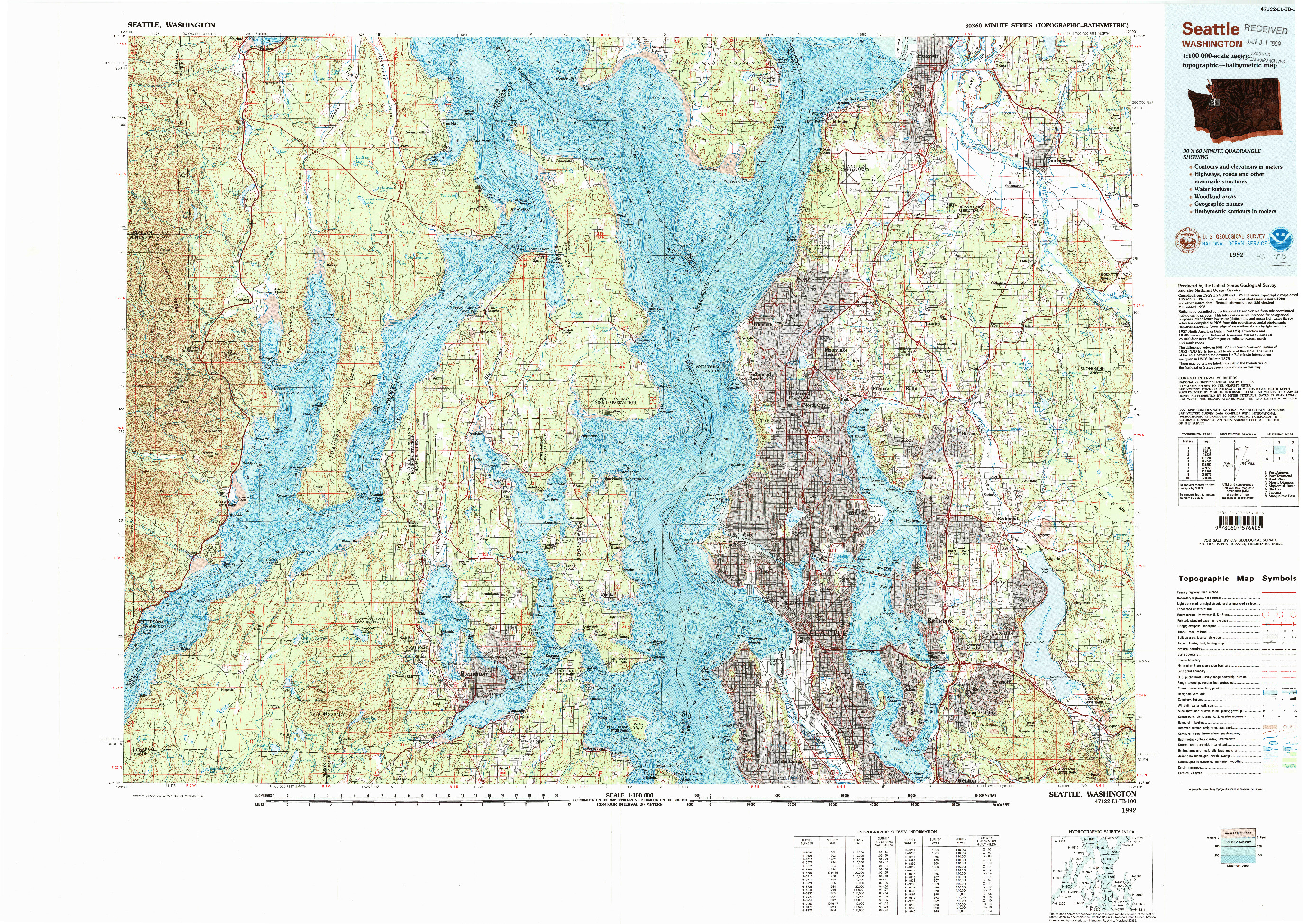 USGS 1:100000-SCALE QUADRANGLE FOR SEATTLE, WA 1992