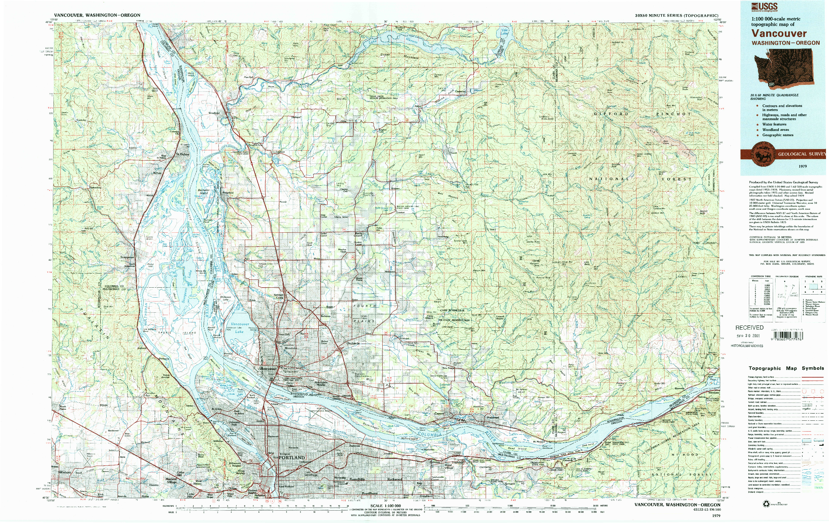 USGS 1:100000-SCALE QUADRANGLE FOR VANCOUVER, WA 1979