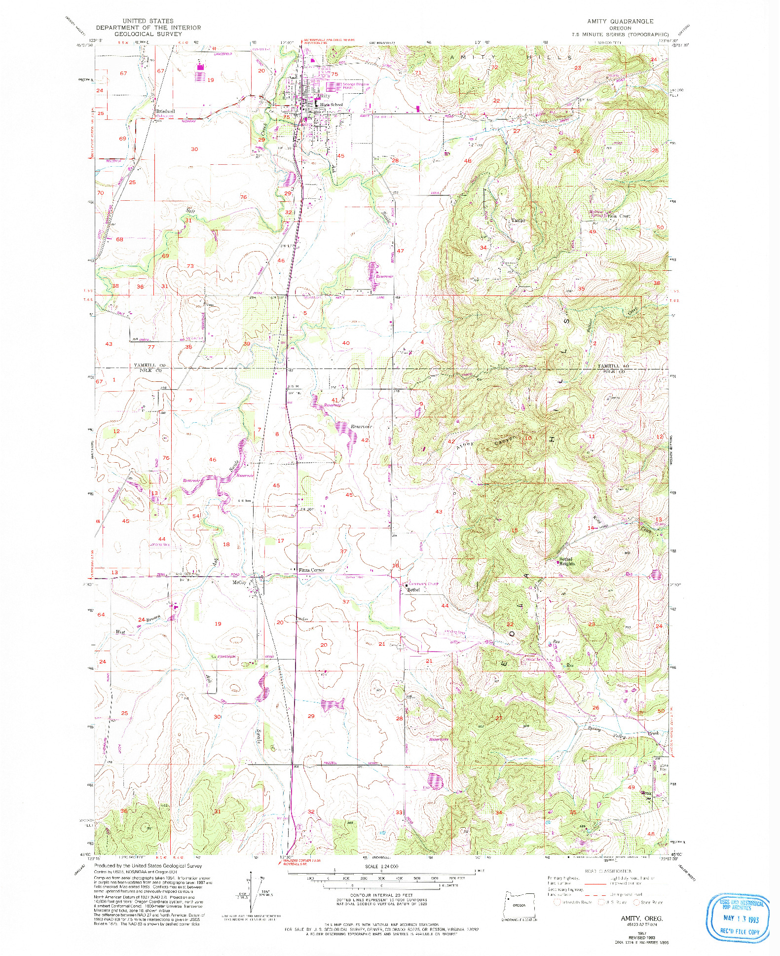 USGS 1:24000-SCALE QUADRANGLE FOR AMITY, OR 1957