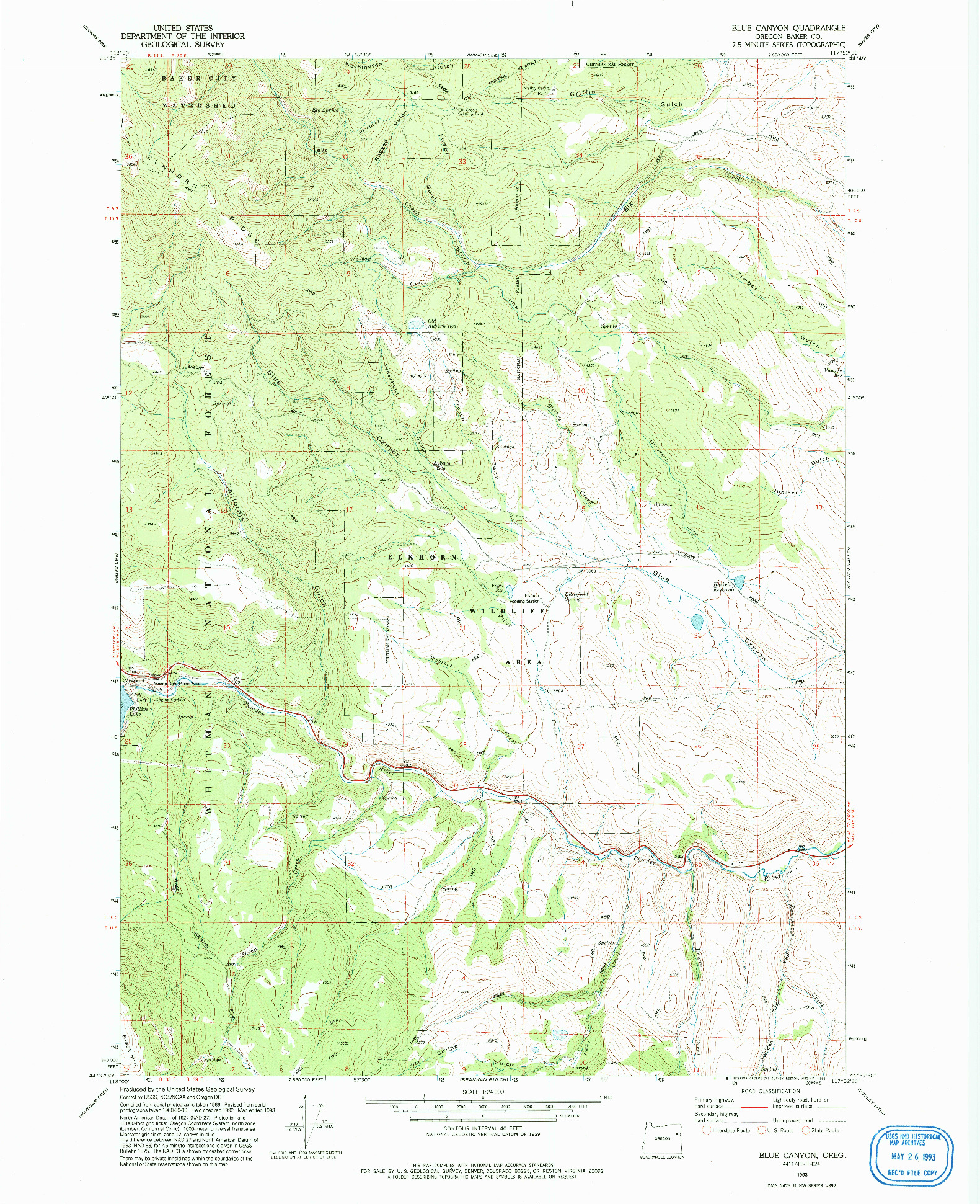 USGS 1:24000-SCALE QUADRANGLE FOR BLUE CANYON, OR 1993
