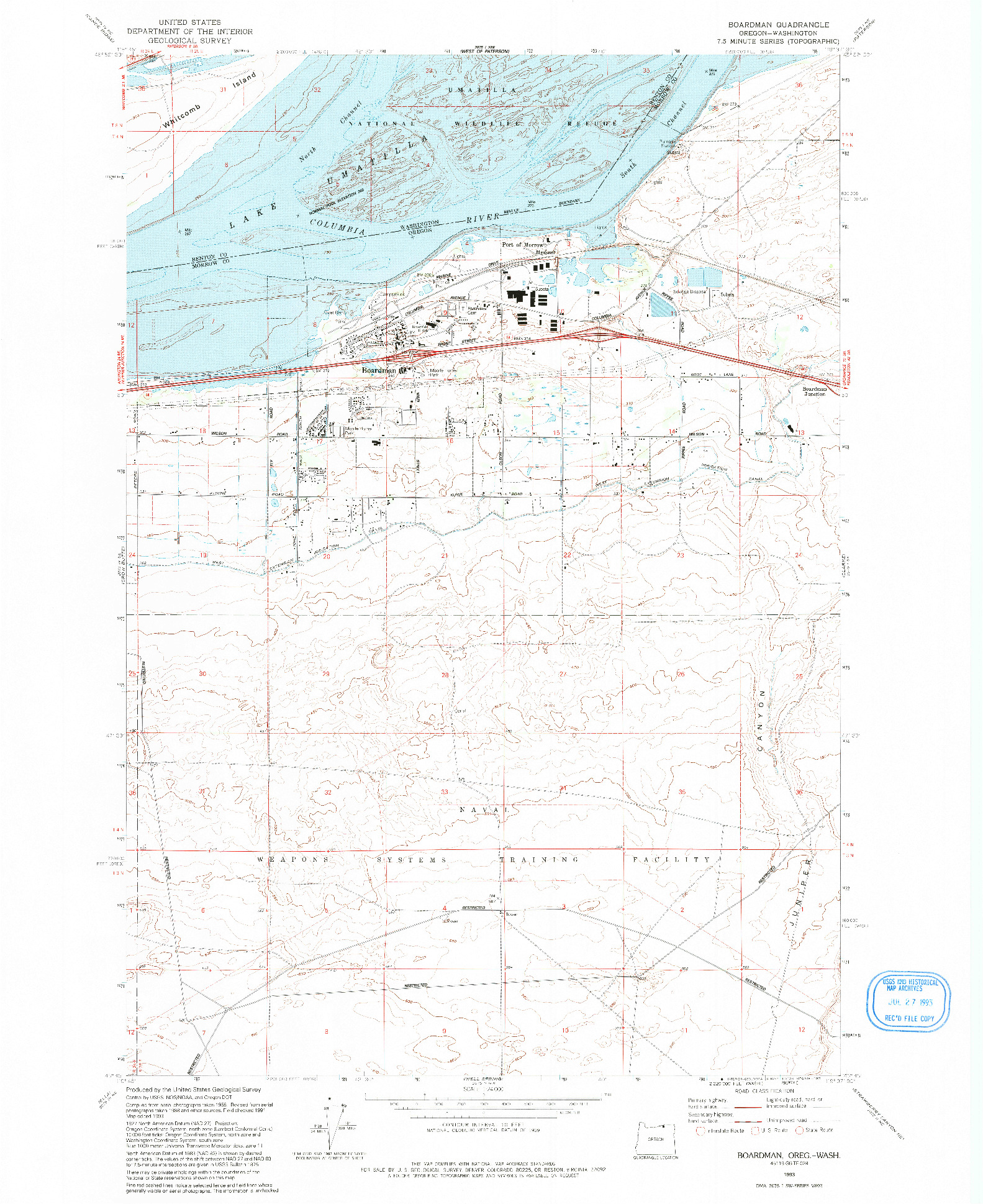 USGS 1:24000-SCALE QUADRANGLE FOR BOARDMAN, OR 1993
