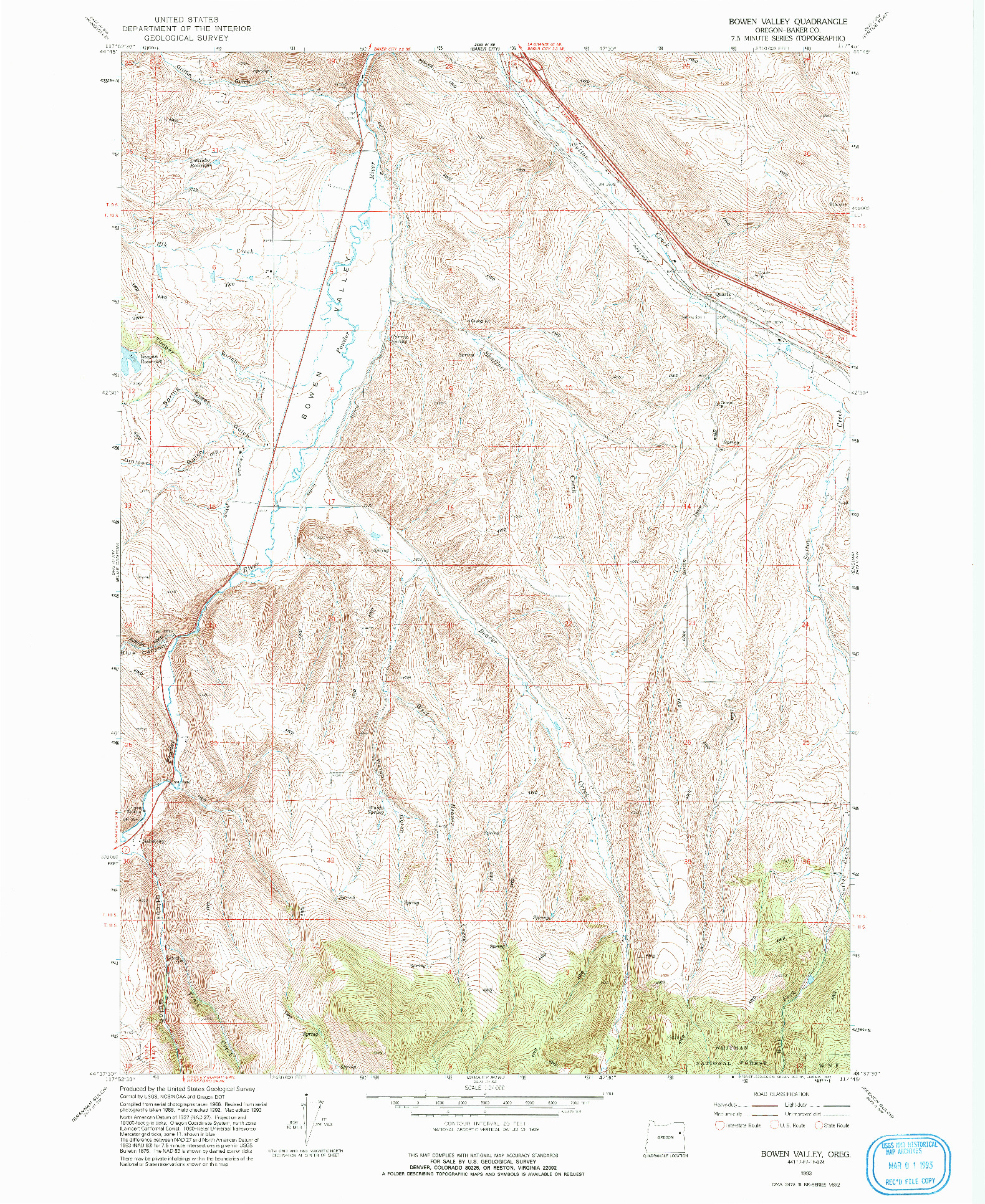 USGS 1:24000-SCALE QUADRANGLE FOR BOWEN VALLEY, OR 1993
