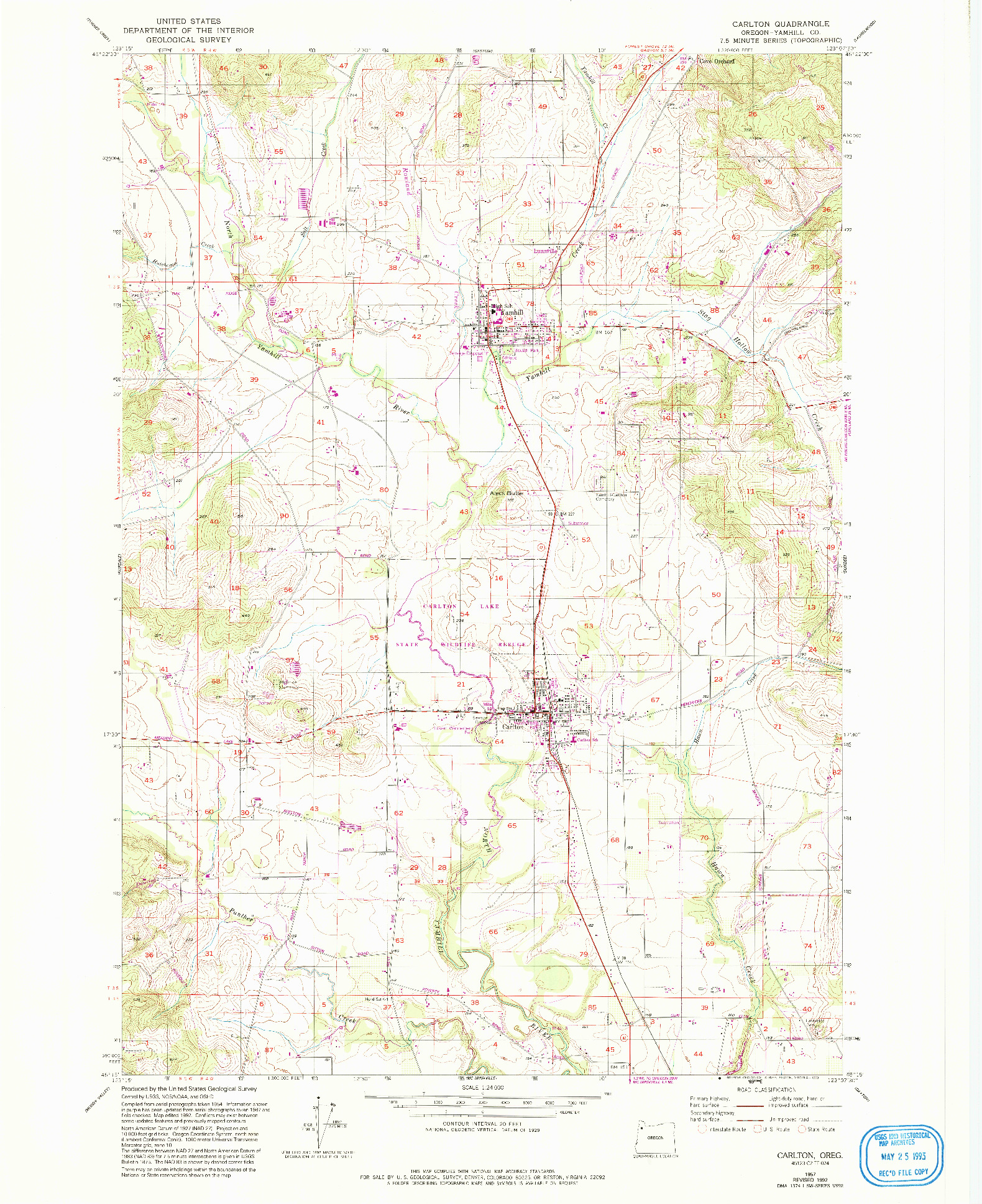 USGS 1:24000-SCALE QUADRANGLE FOR CARLTON, OR 1957