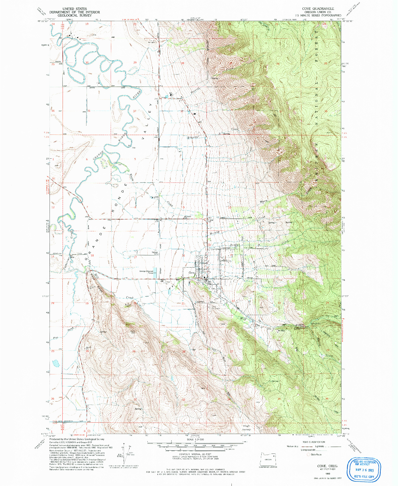 USGS 1:24000-SCALE QUADRANGLE FOR COVE, OR 1993