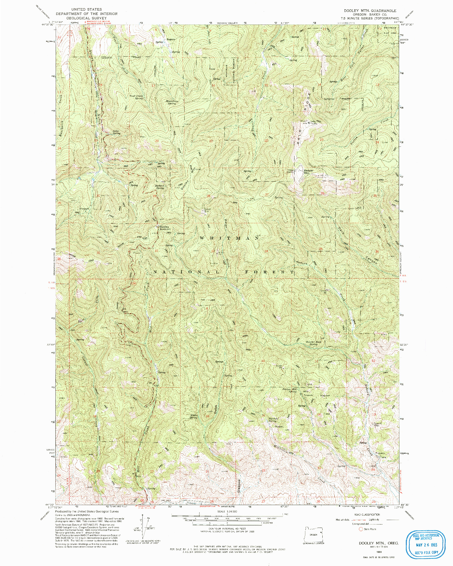 USGS 1:24000-SCALE QUADRANGLE FOR DOOLEY MTN, OR 1993