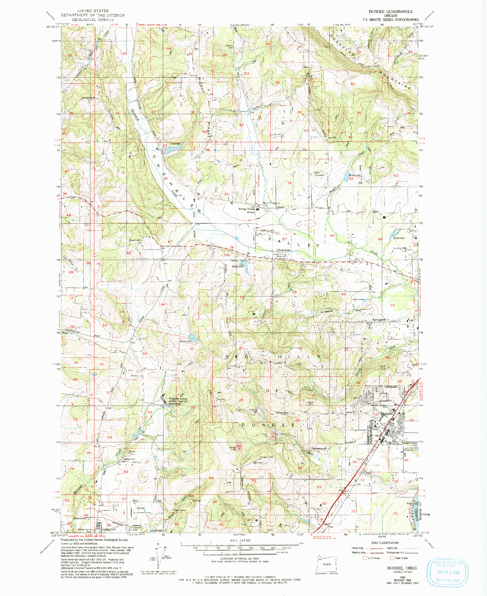 USGS 1:24000-SCALE QUADRANGLE FOR DUNDEE, OR 1956