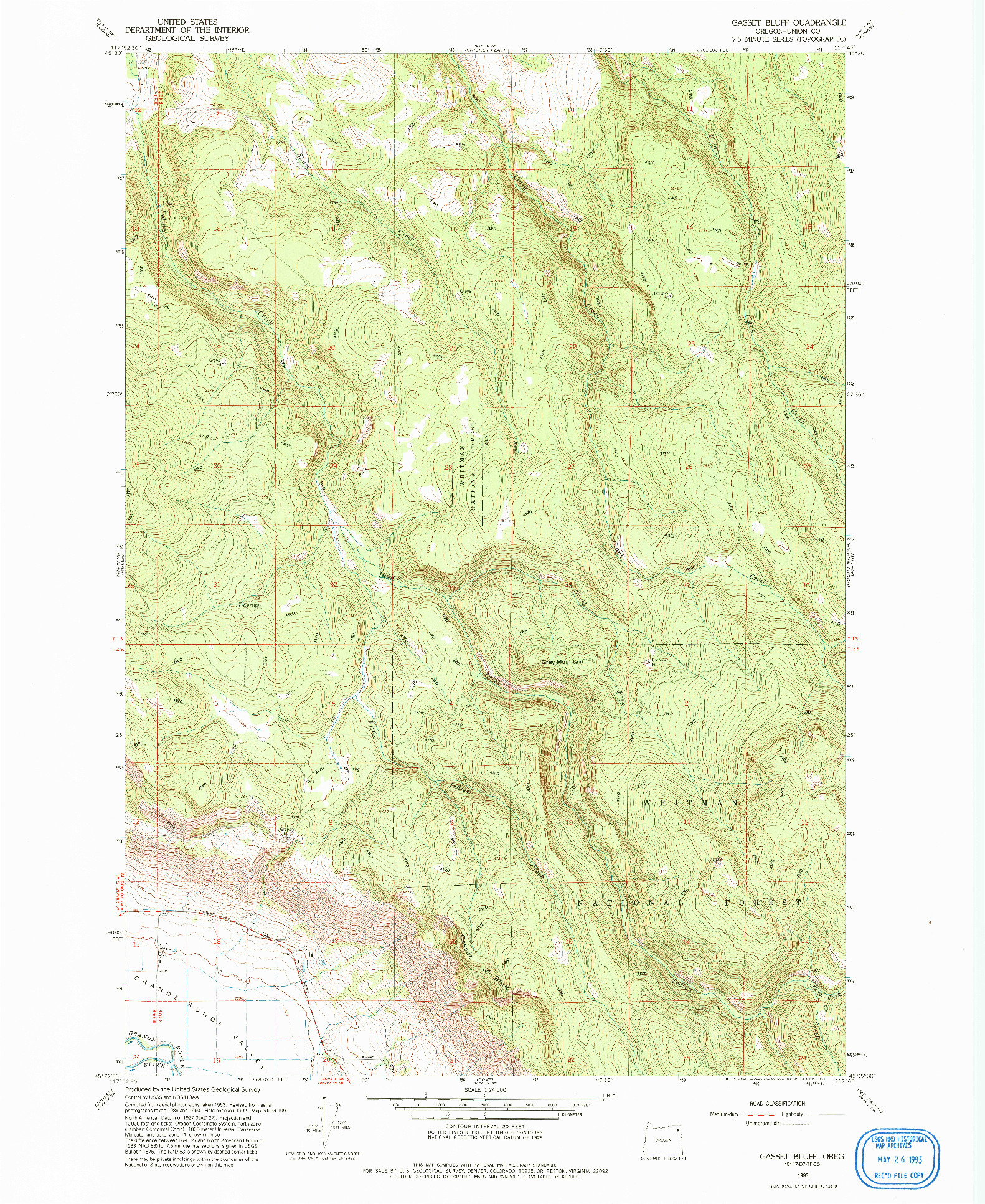 USGS 1:24000-SCALE QUADRANGLE FOR GASSET BLUFF, OR 1993