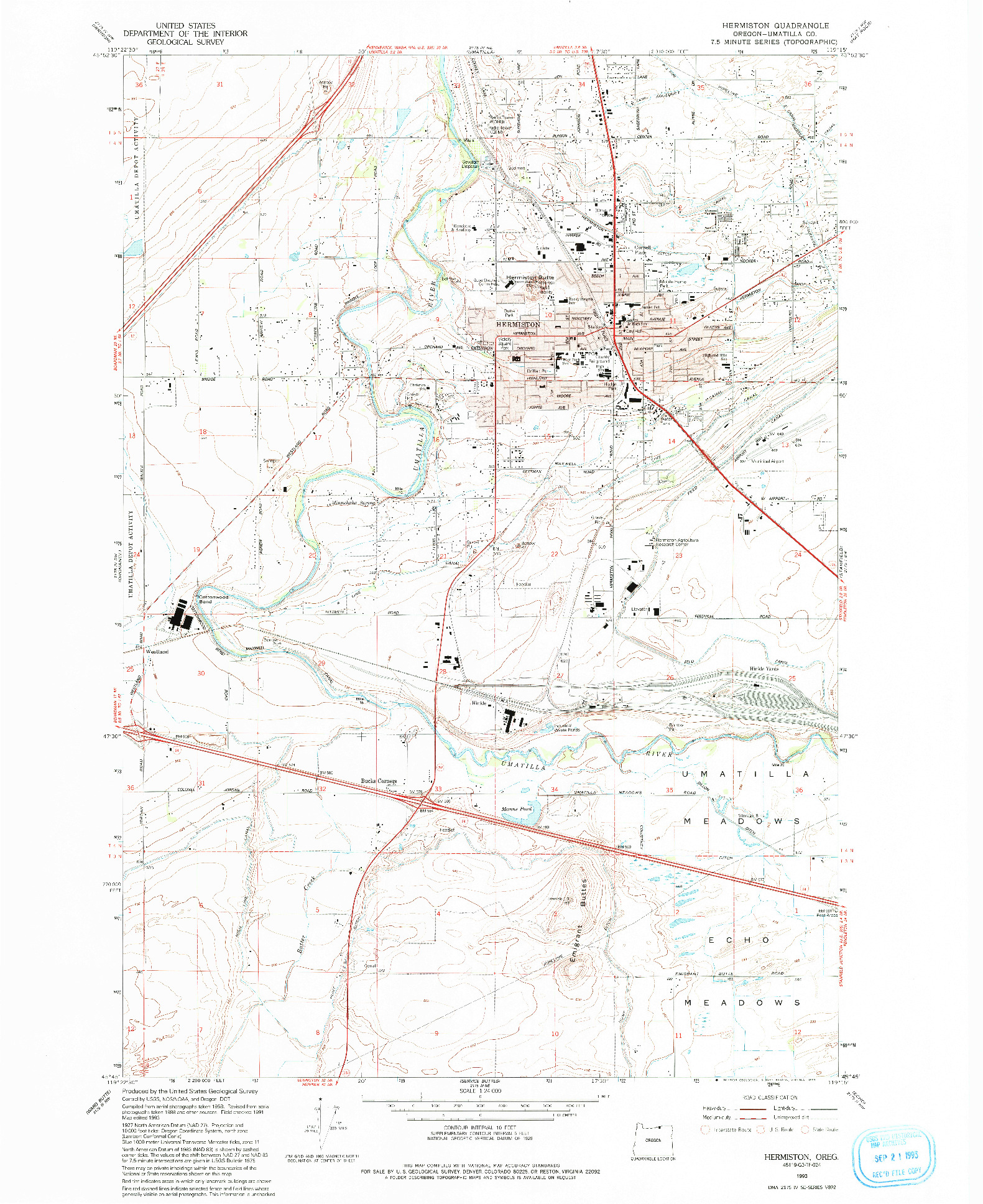 USGS 1:24000-SCALE QUADRANGLE FOR HERMISTON, OR 1993