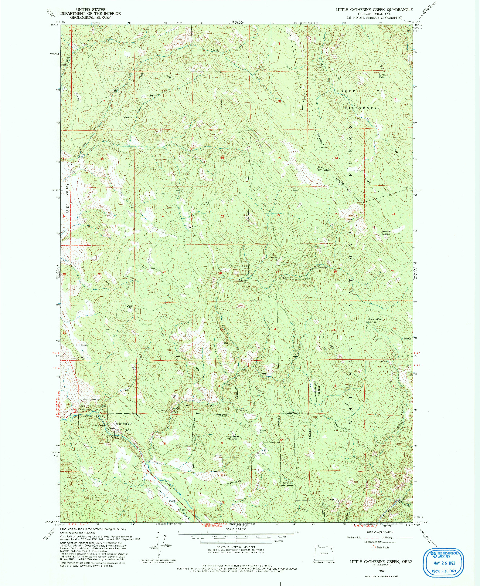 USGS 1:24000-SCALE QUADRANGLE FOR LITTLE CATHERINE CREEK, OR 1993