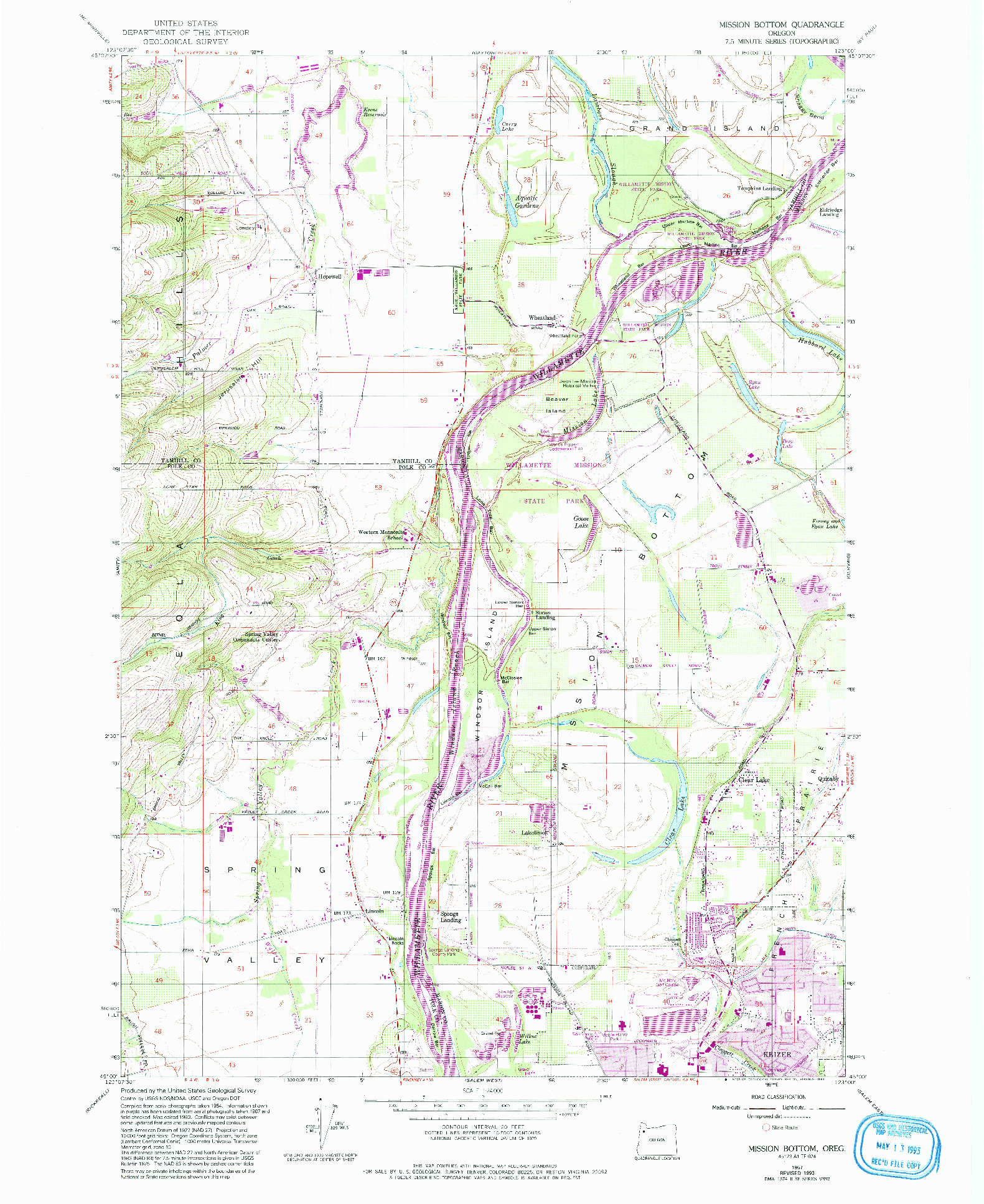 USGS 1:24000-SCALE QUADRANGLE FOR MISSION BOTTOM, OR 1957