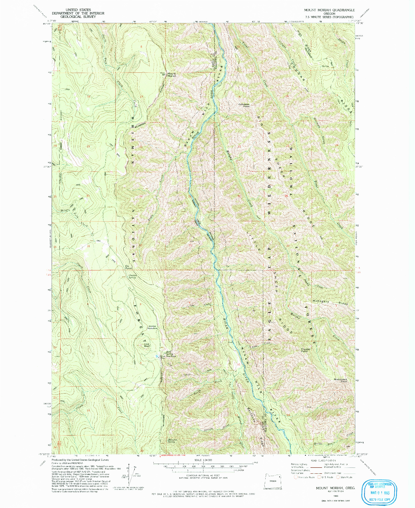 USGS 1:24000-SCALE QUADRANGLE FOR MOUNT MORIAH, OR 1993