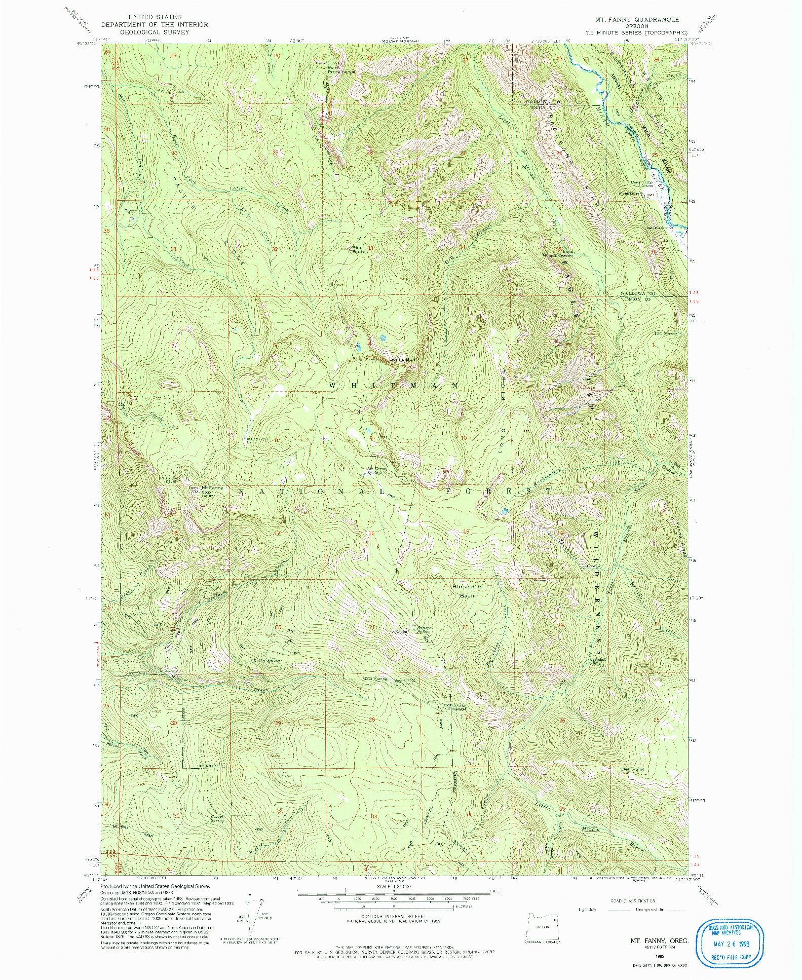 USGS 1:24000-SCALE QUADRANGLE FOR MT. FANNY, OR 1993