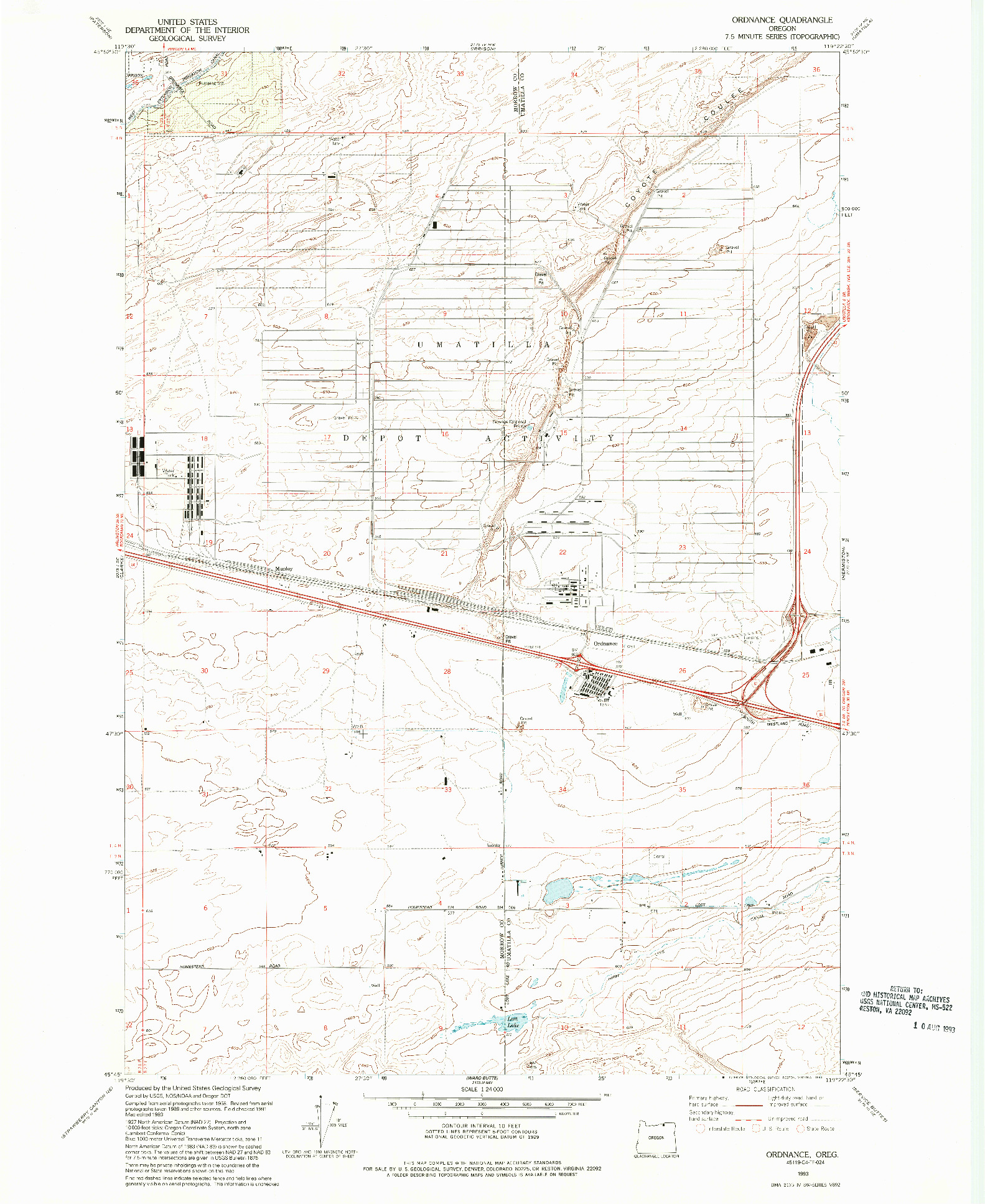 USGS 1:24000-SCALE QUADRANGLE FOR ORDNANCE, OR 1993