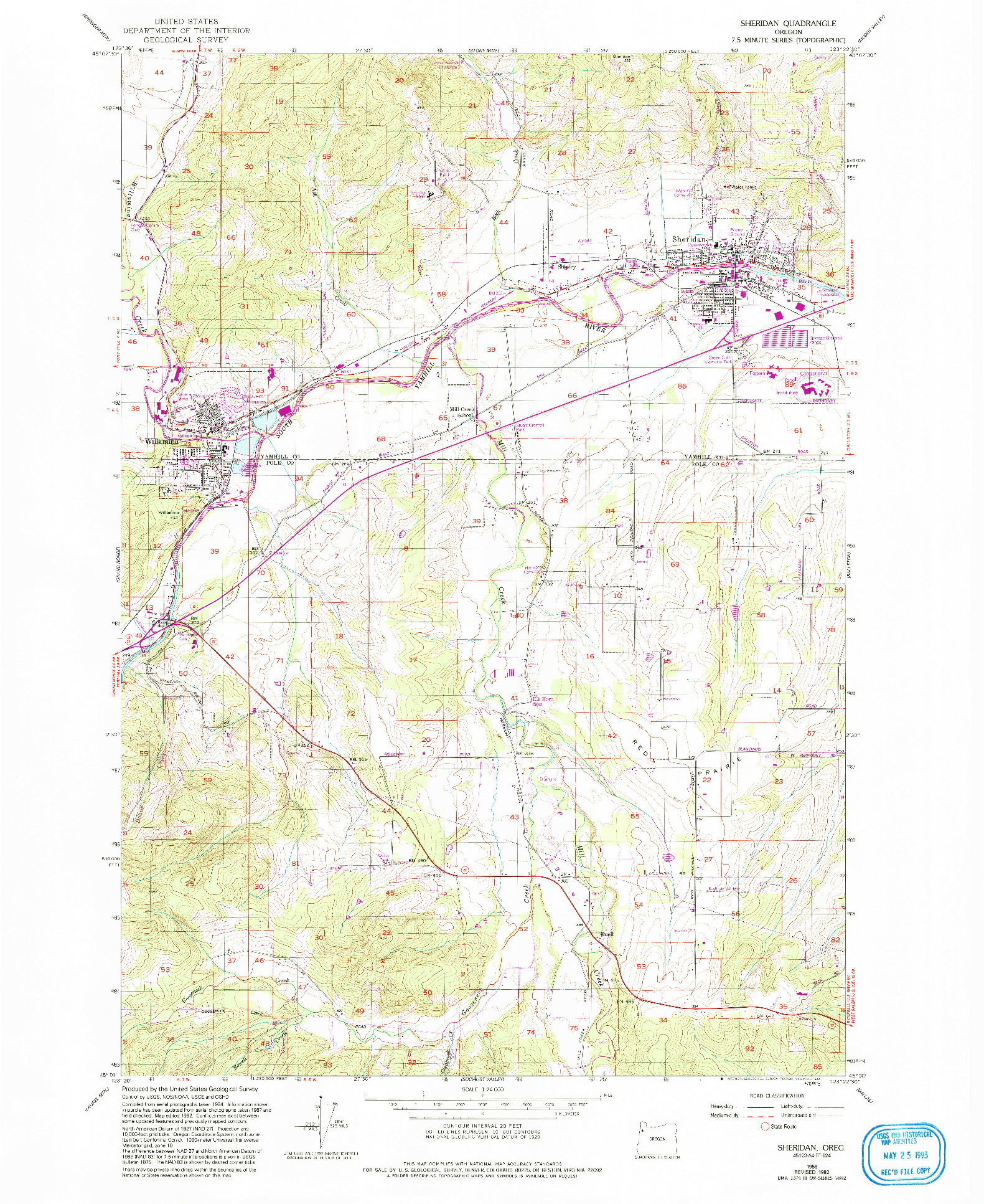 USGS 1:24000-SCALE QUADRANGLE FOR SHERIDAN, OR 1956