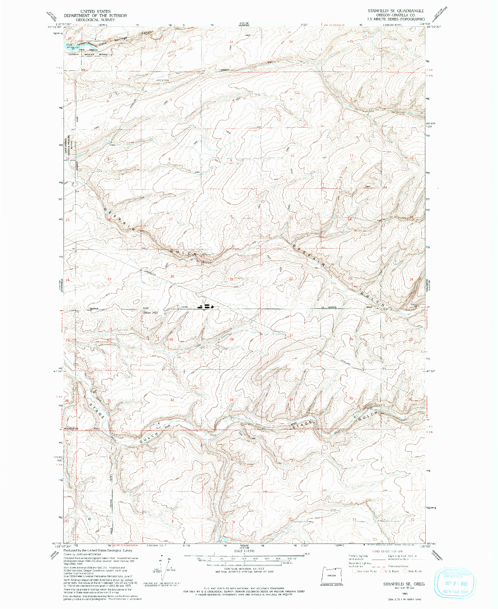 USGS 1:24000-SCALE QUADRANGLE FOR STANFIELD SE, OR 1993