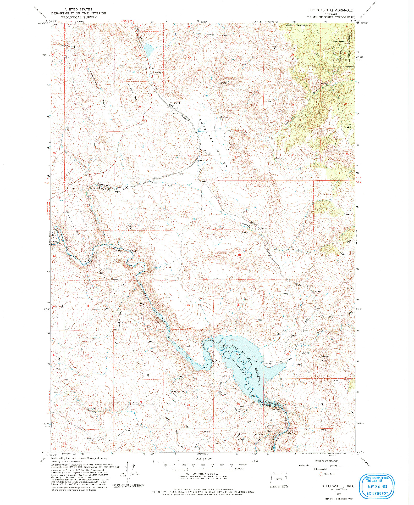 USGS 1:24000-SCALE QUADRANGLE FOR TELOCASET, OR 1993