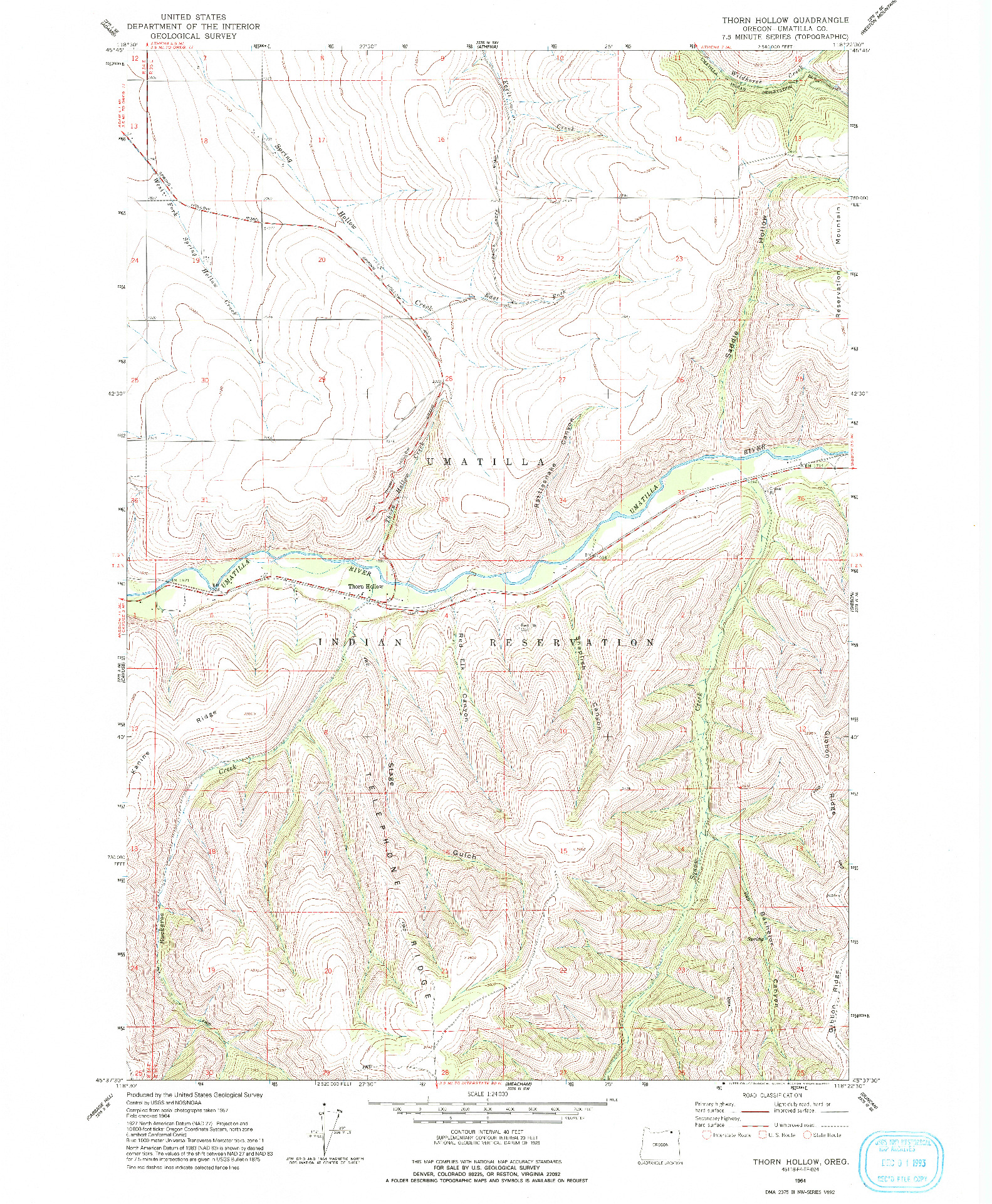 USGS 1:24000-SCALE QUADRANGLE FOR THORN HOLLOW, OR 1964