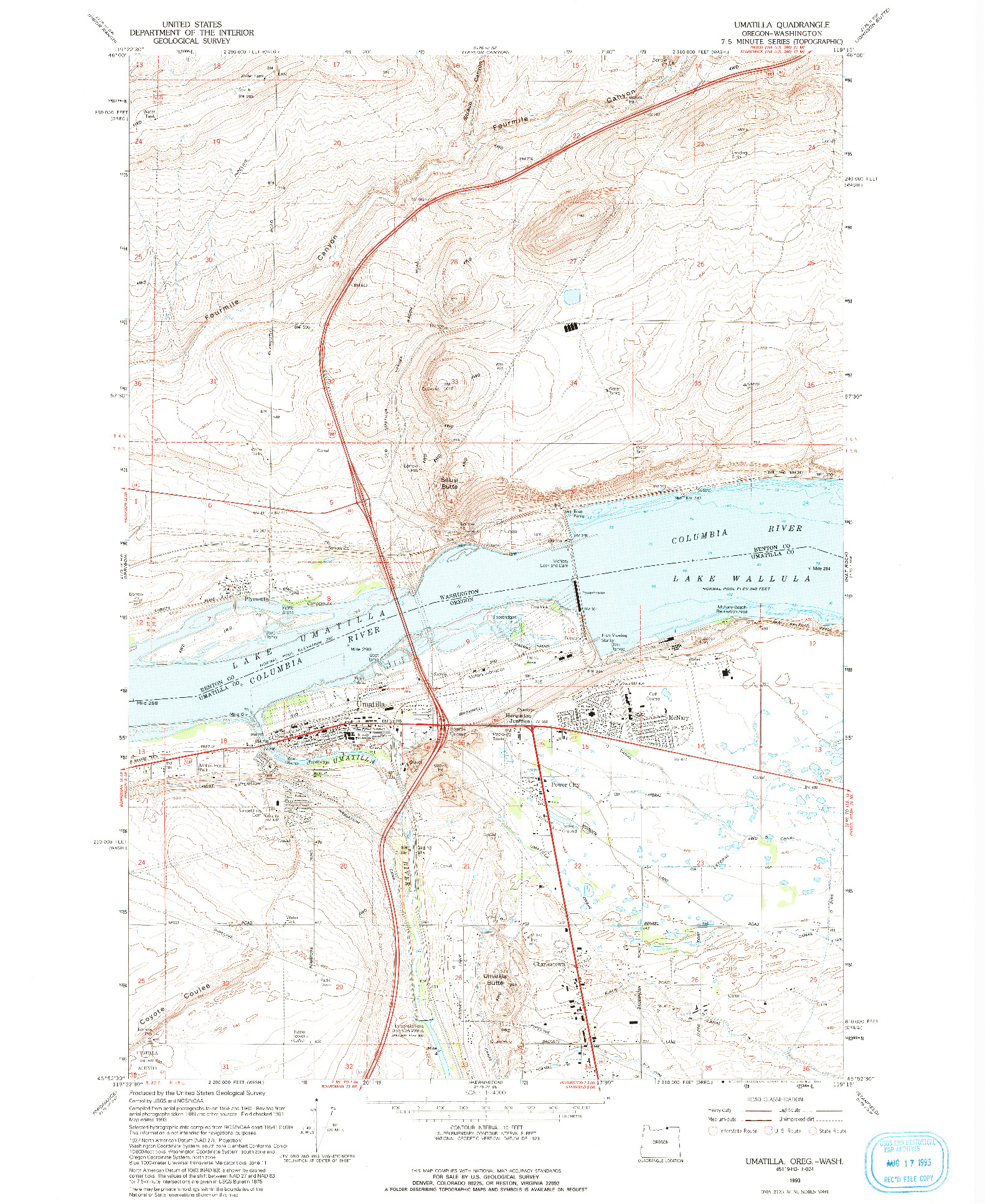 USGS 1:24000-SCALE QUADRANGLE FOR UMATILLA, OR 1993