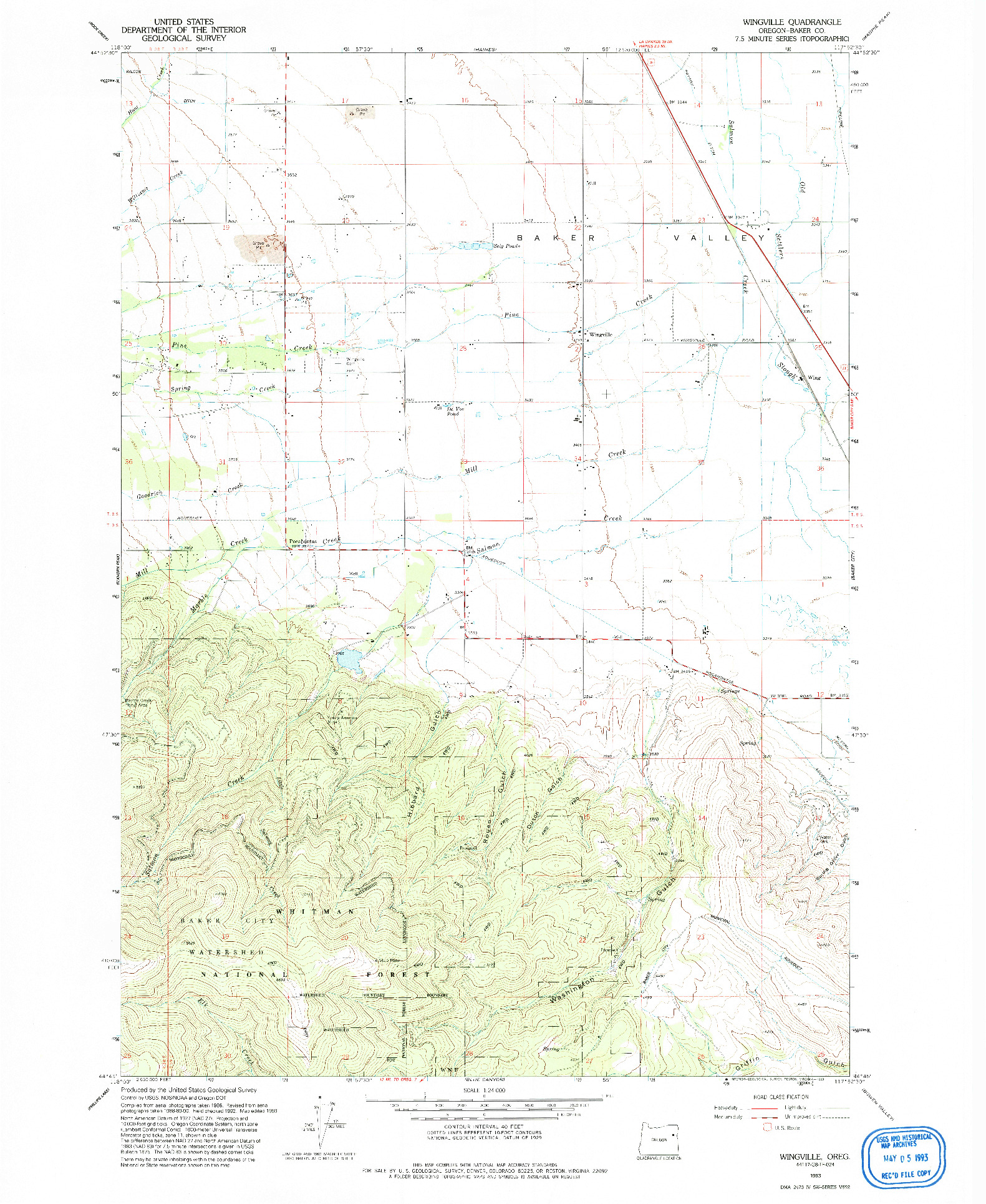USGS 1:24000-SCALE QUADRANGLE FOR WINGVILLE, OR 1993